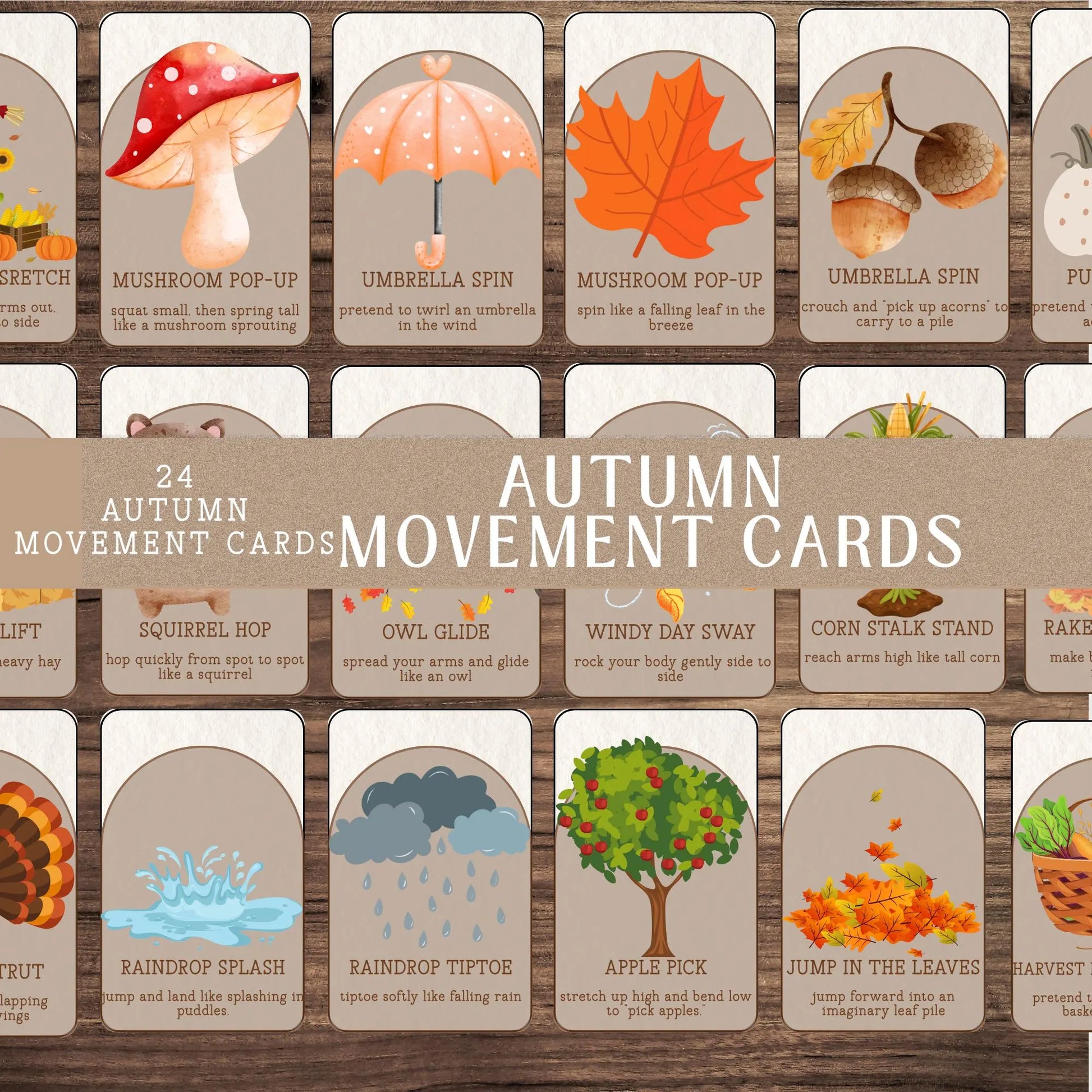 Autumn Movement Cards for Circle Time | Montessori Fall Movement Flashcards for Classrooms, Homeschool, Preschool (PDF Printable)