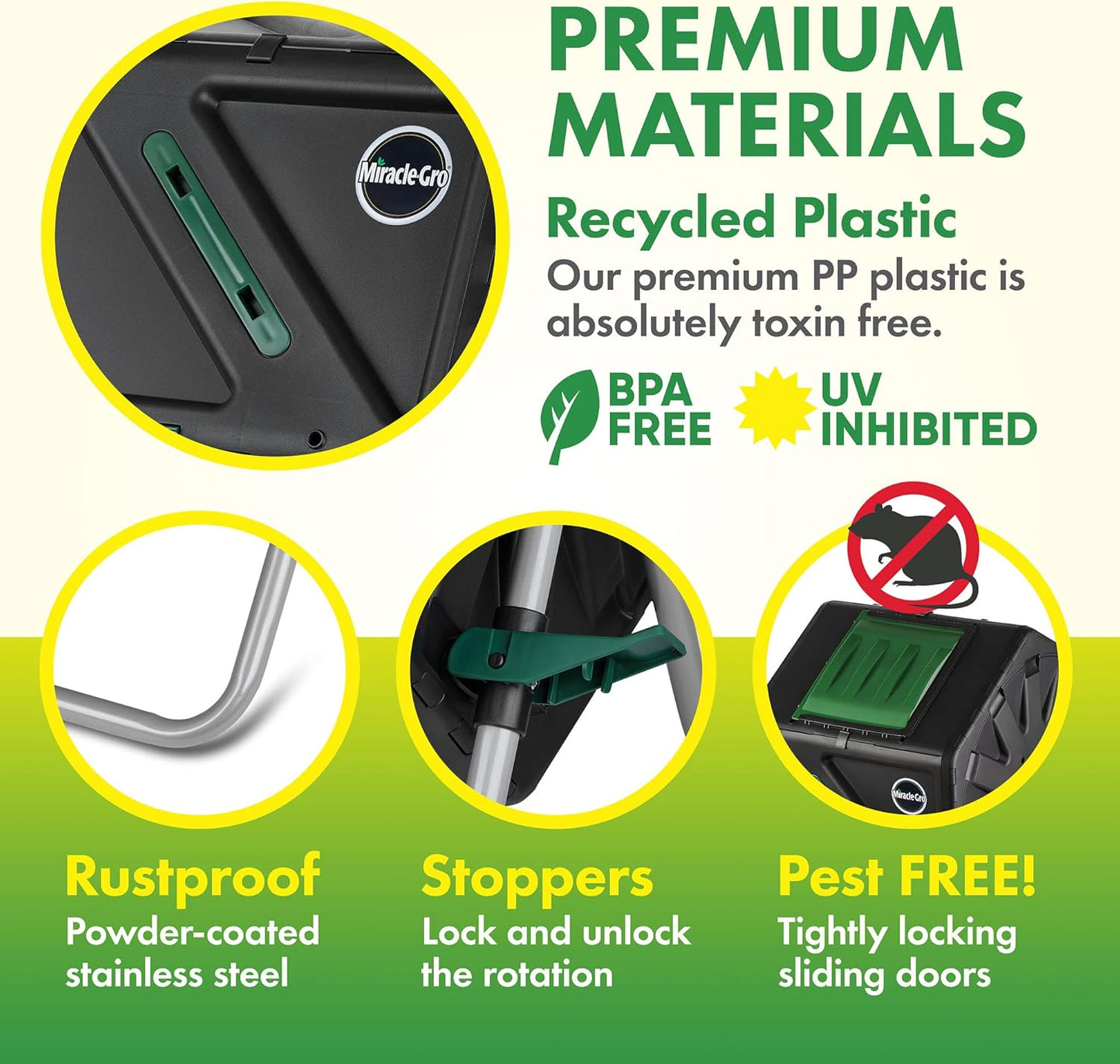 Compost Tumbler Single Chamber – Easy-Turn Composter Tumbler Outdoor for Fast Composting – Heavy-Duty Composting Bin with 1 Sliding Door (1 x 27.7 Gallon / 105 Liter)