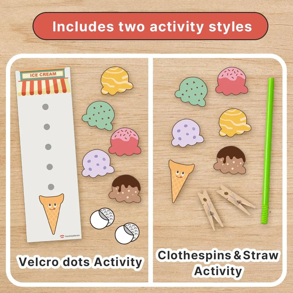 Ice Cream Builder Activity – Printable PDF | Preschool & Pre-K | Fine Motor Skills | Montessori | Matching Game
