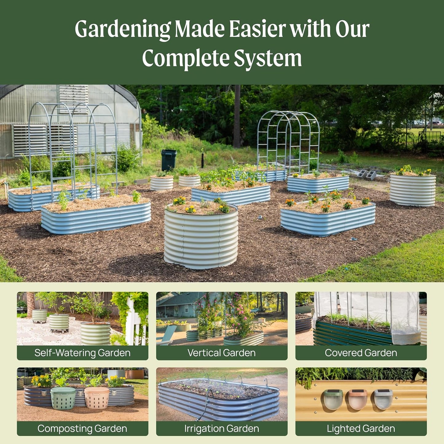 Raised Garden Bed Kits, 17" Tall 6 in 1 Modular Metal Raised Planter Bed for Vegetables Flowers Patio Ground Planter Box-Olive Green