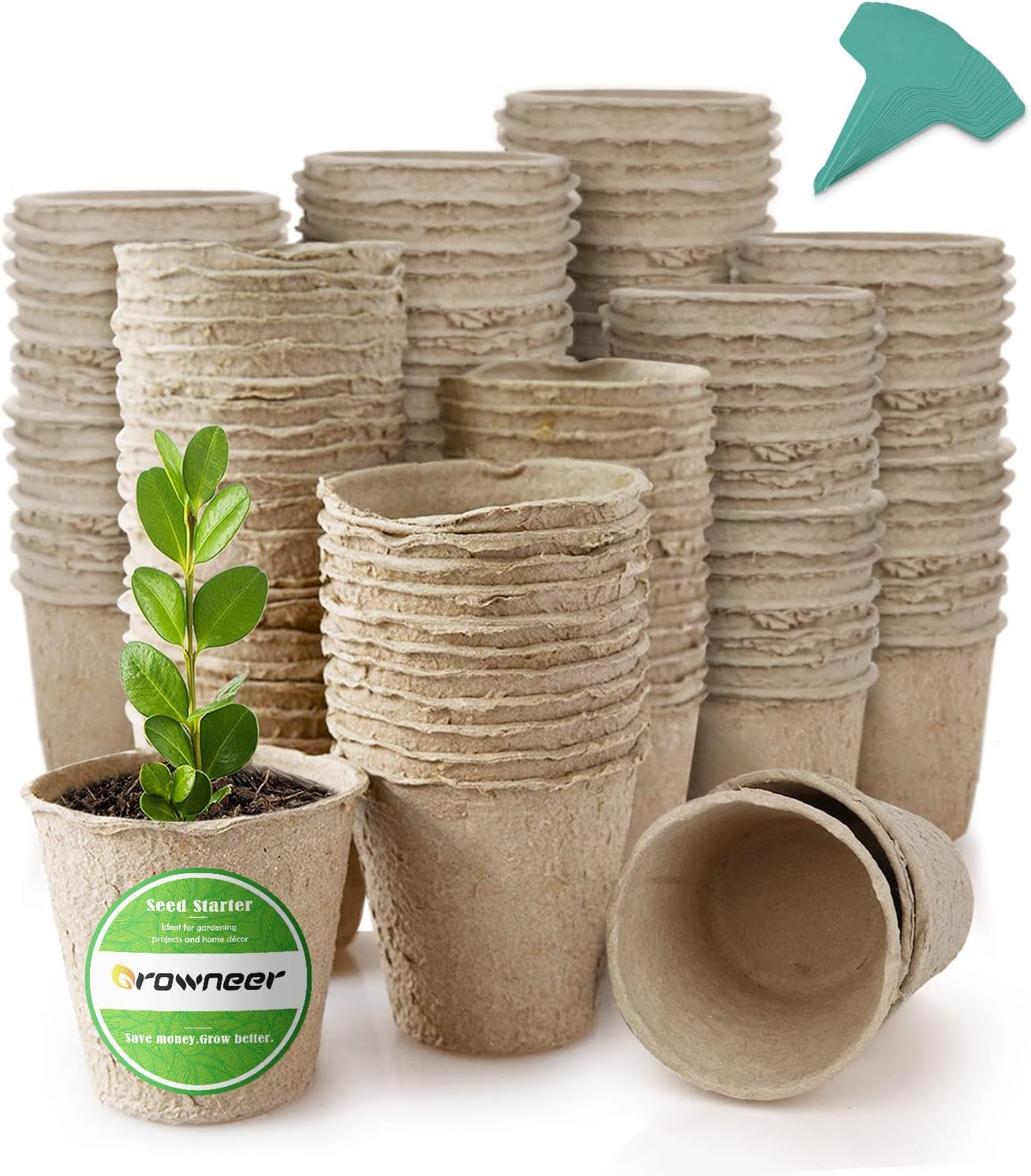 120 Packs 3 Inch Peat Pots Plant Starters for Seedling with 15 Pcs Plant Labels, Biodegradable Herb Seed Starter Pots Kits, Garden Germination Nursery Pot