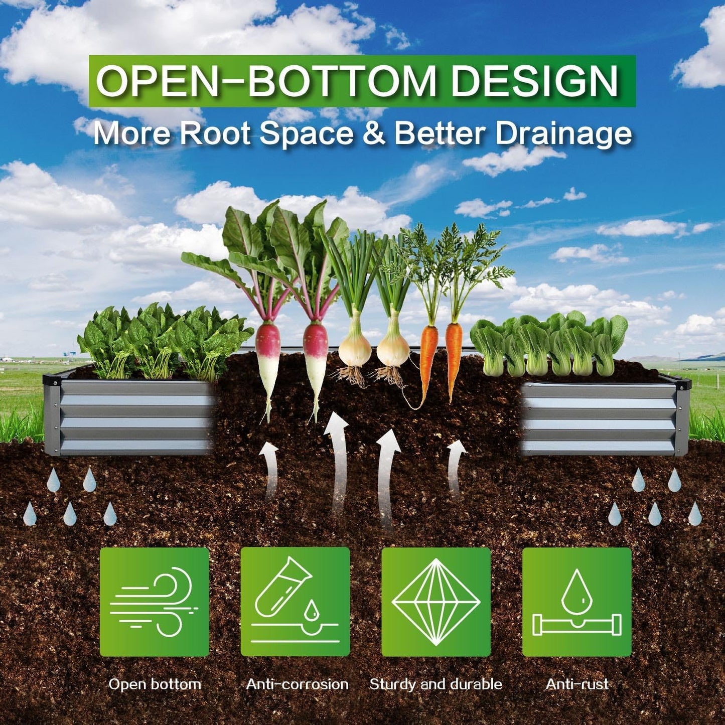 8x4x1FT Galvanized Raised Garden Bed Kit, Metal Planter Boxes Outdoor with Easy Assembly, Large Garden Bed for Vegetables, Fruits, Flower, Herbs Rectangle Silver