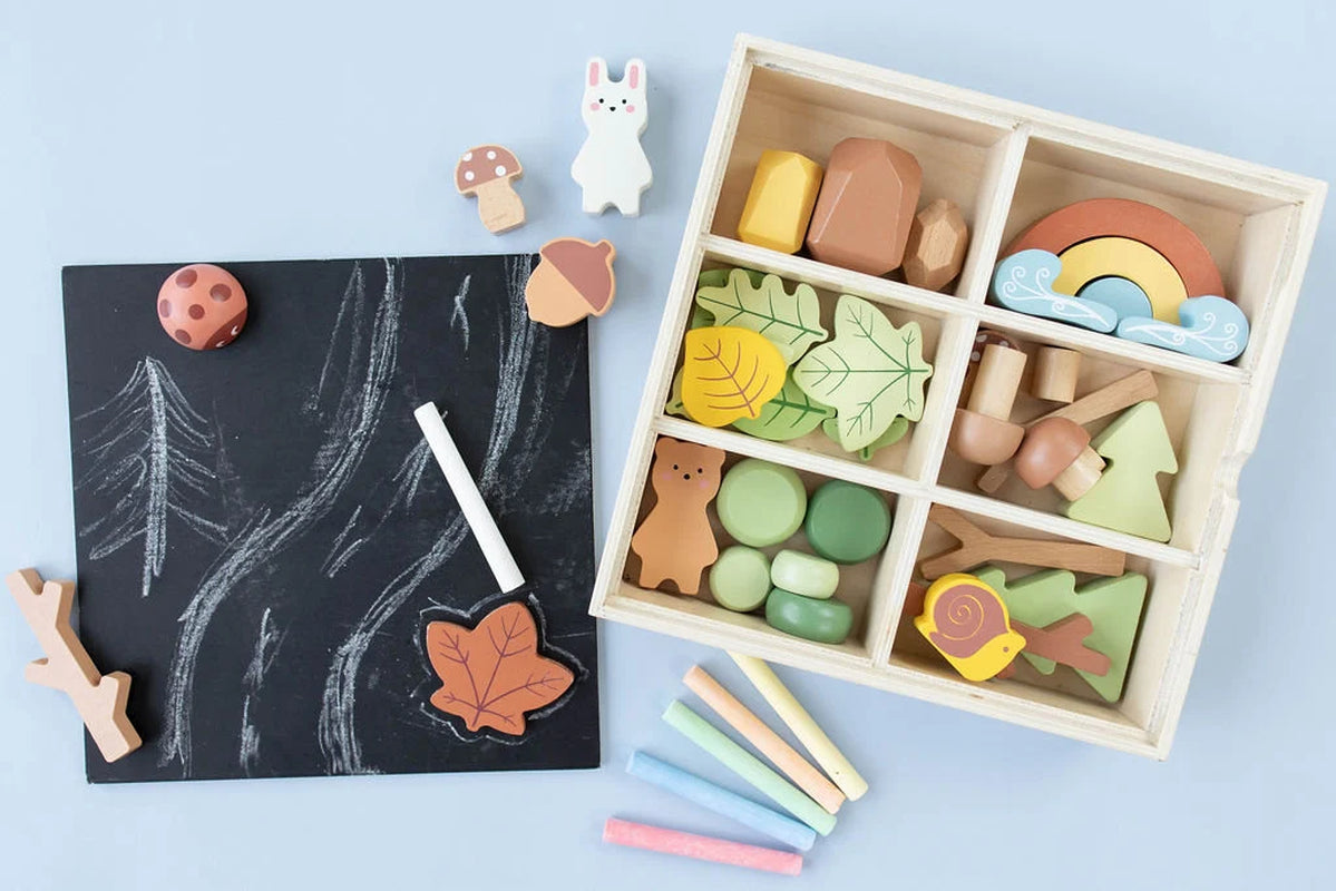 Wooden Forest Sensory Bin: Montessori Toys for Preschool Learning, Open-Ended Play Set