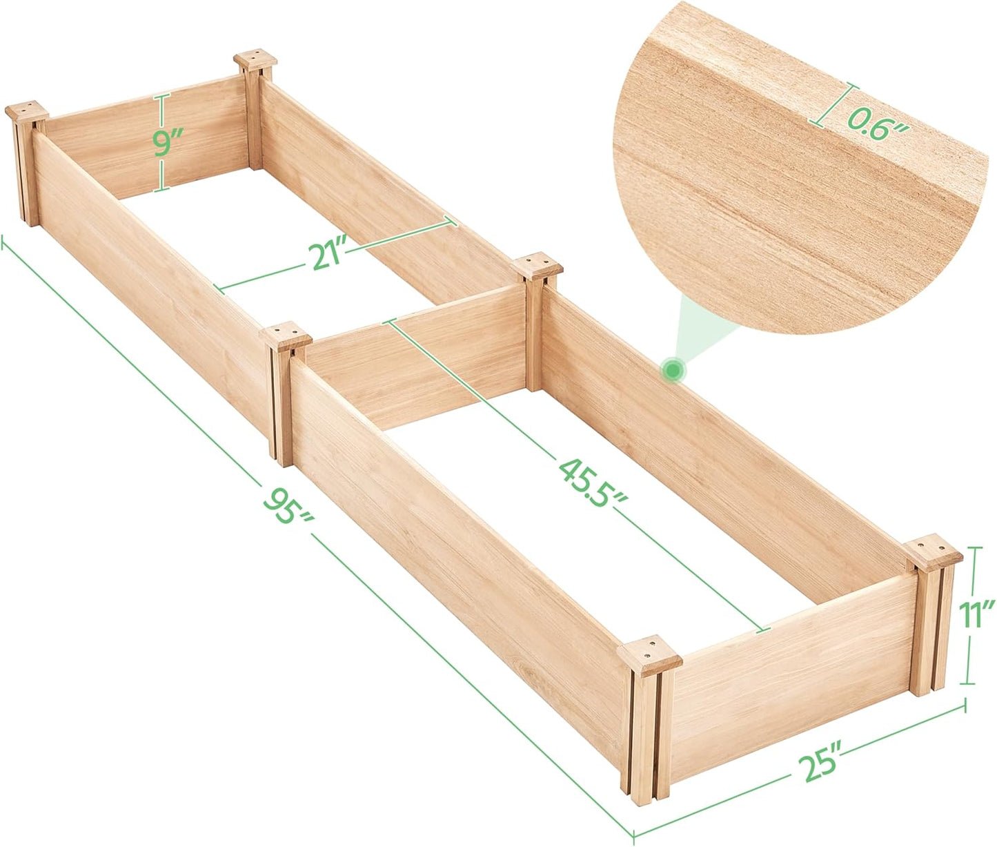 8×2ft Wooden Horticulture Raised Garden Bed Divisible Elevated Planting Planter Box for Flowers/Vegetables/Herbs in Backyard/Patio Outdoor, Natural Wood, 95 x 25 x 11in