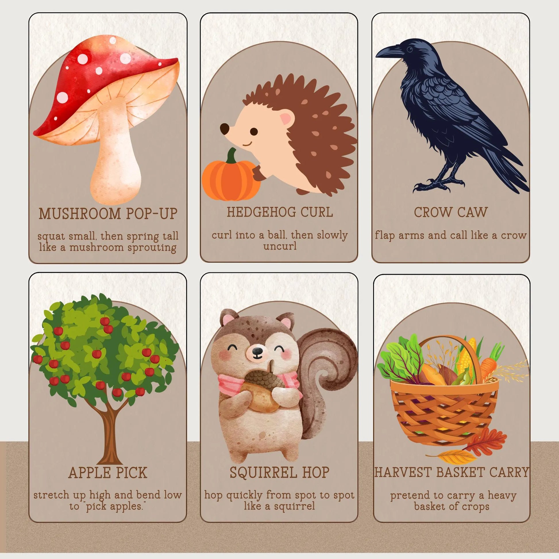 Autumn Movement Cards for Circle Time | Montessori Fall Movement Flashcards for Classrooms, Homeschool, Preschool (PDF Printable)