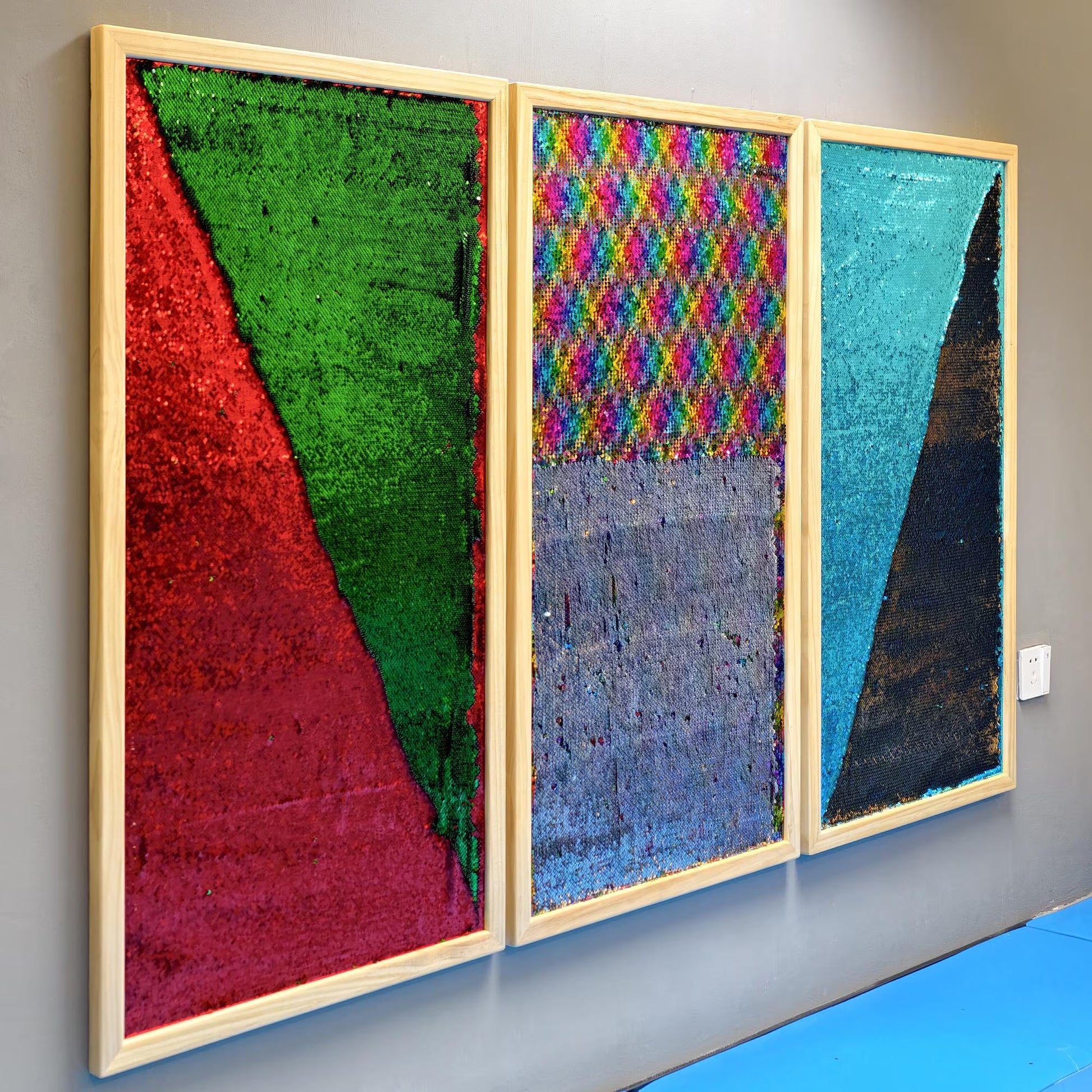 Giant 23.2×43.3 in Reversible Sequin Sensory Panels (3 Set) – Wooden Frame Autism Therapy Boards & Calming Room Décor”