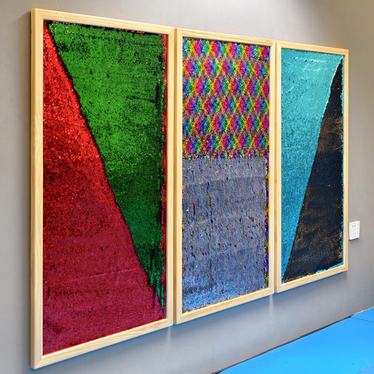 Giant 23.2×43.3 in Reversible Sequin Sensory Panels (3 Set) – Wooden Frame Autism Therapy Boards & Calming Room Décor”
