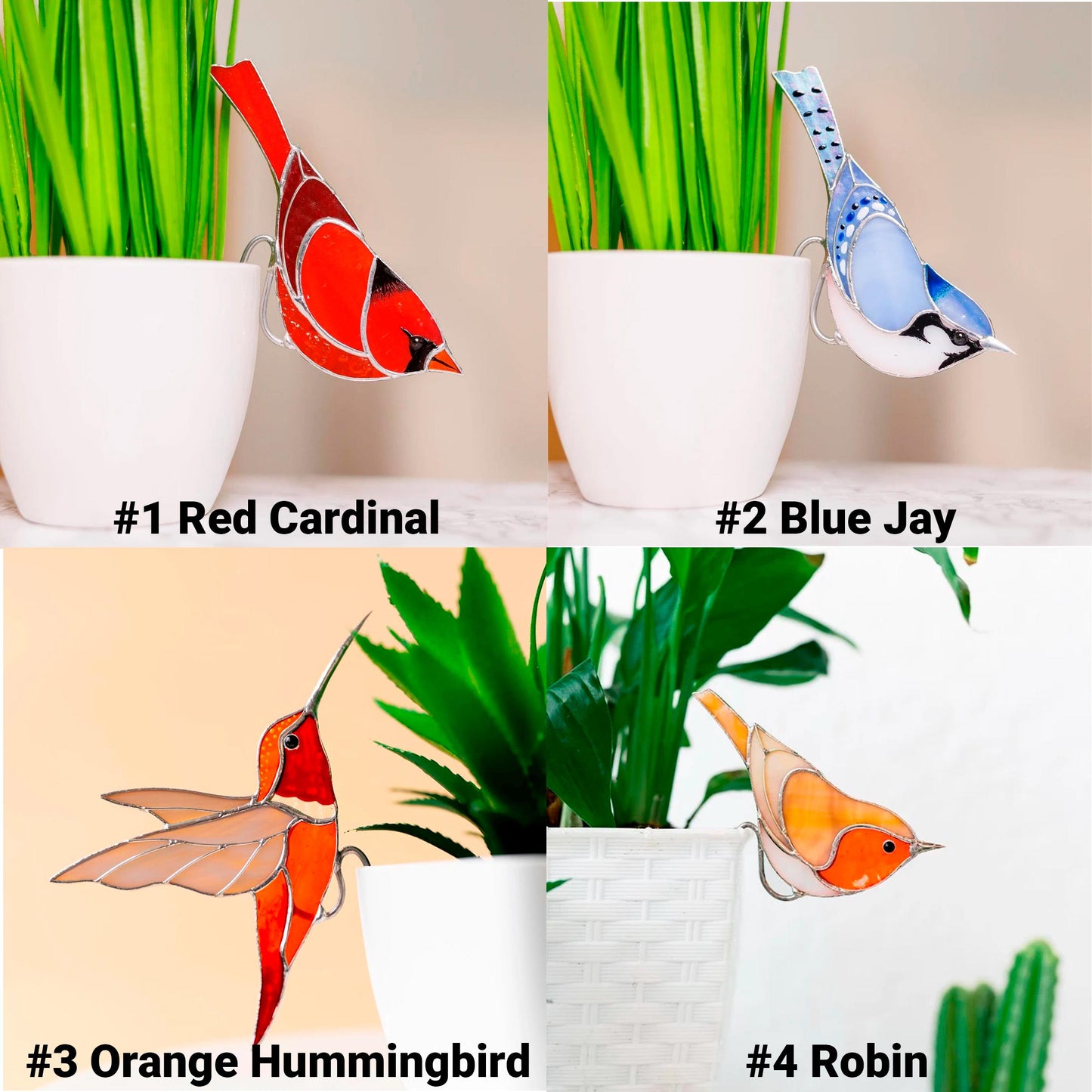 Stained Glass Hummingbird Planter Decoration Bird suncatcher Beautiful handmade gift for Father’s Day Adds charm to plants and windows