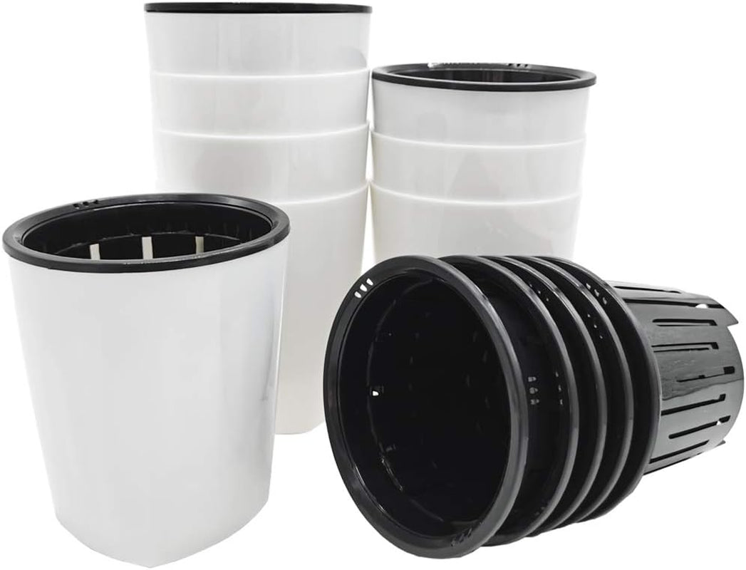 8 Pack 4 Inch Self Watering Plastic Planter with Inner Pot White Flower Plant Pot,Modern Decorative Flower Pot for All House Plants,Flowers,Herbs,African Violets