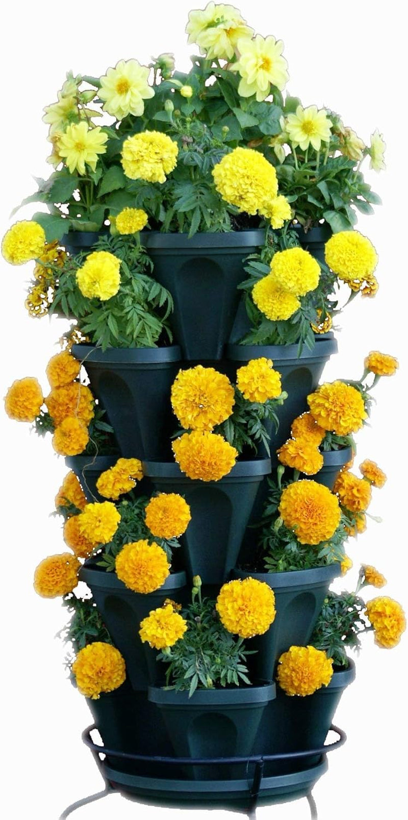 1305-HG 5-Tier Stackable Strawberry, Herb, Flower, & Vegetable Planter - Vertical Gardening Indoor / Outdoor Stacking Garden Pots Hunter Green, 22.5 Quarts