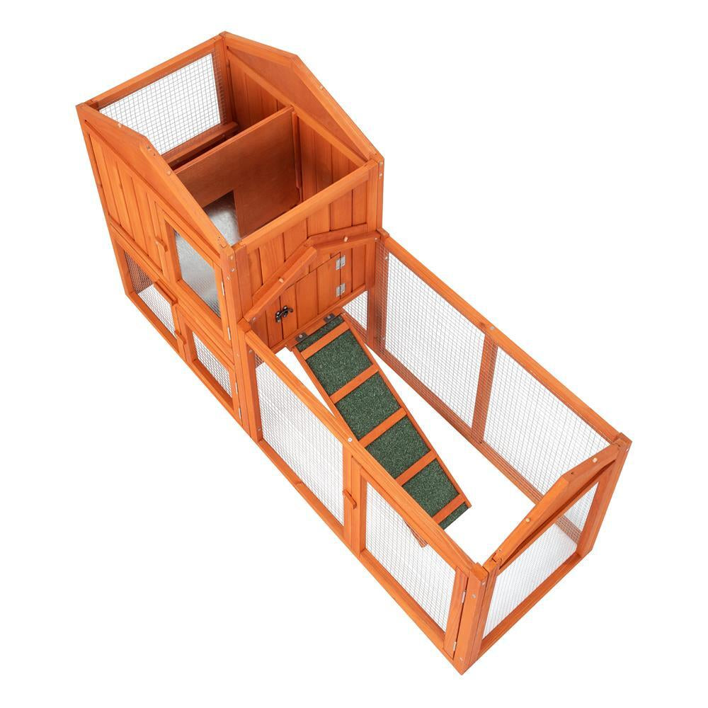 61" Wooden Rabbit Hutch Chicken Coop Small Pet House Bunny Cage w/Ramp Run