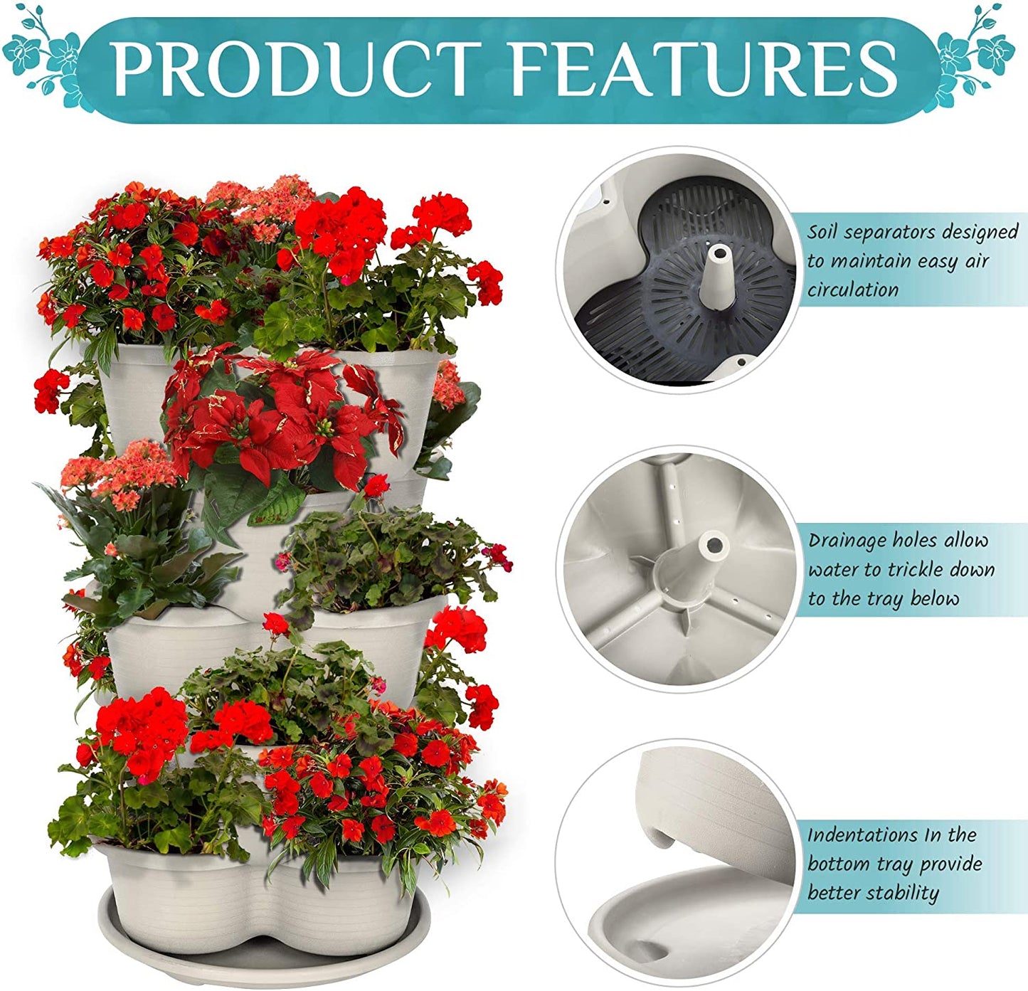 Stackable Planter, Vertical Oasis Tiered Garden Planter, Grow Vegetables, Herbs, and Succulents with Ease