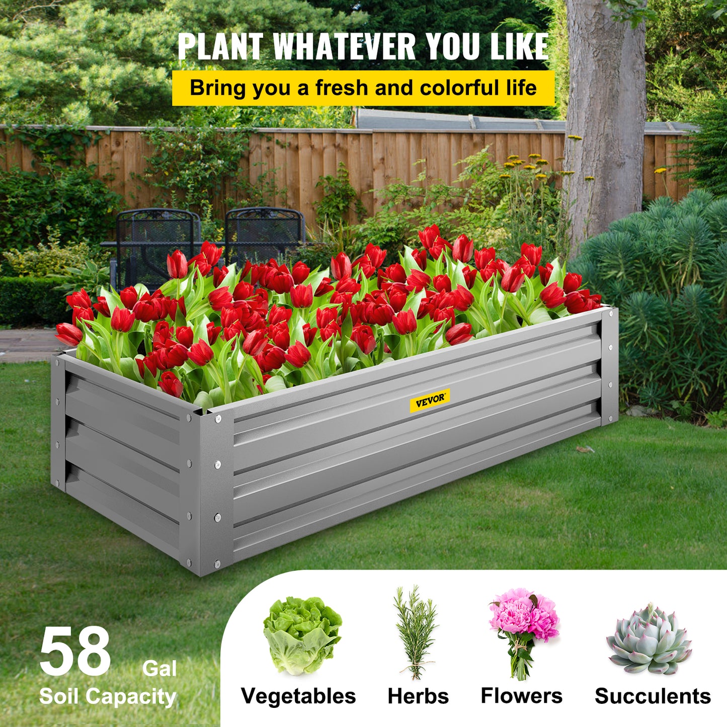 VEVOR Galvanized Raised Garden Bed Planter Box for Plant Flower Vegetable