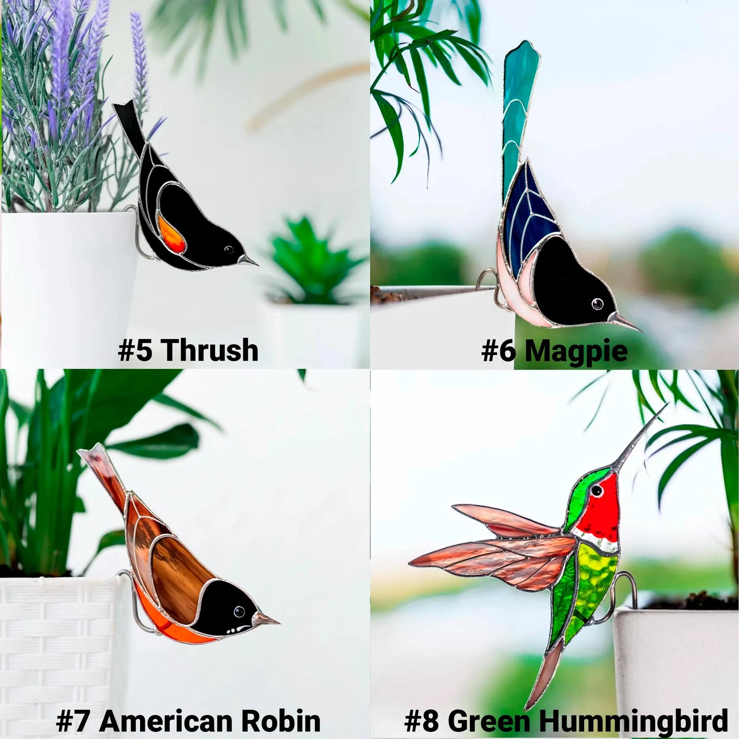 Stained Glass Hummingbird Planter Decoration Bird suncatcher Beautiful handmade gift for Father’s Day Adds charm to plants and windows