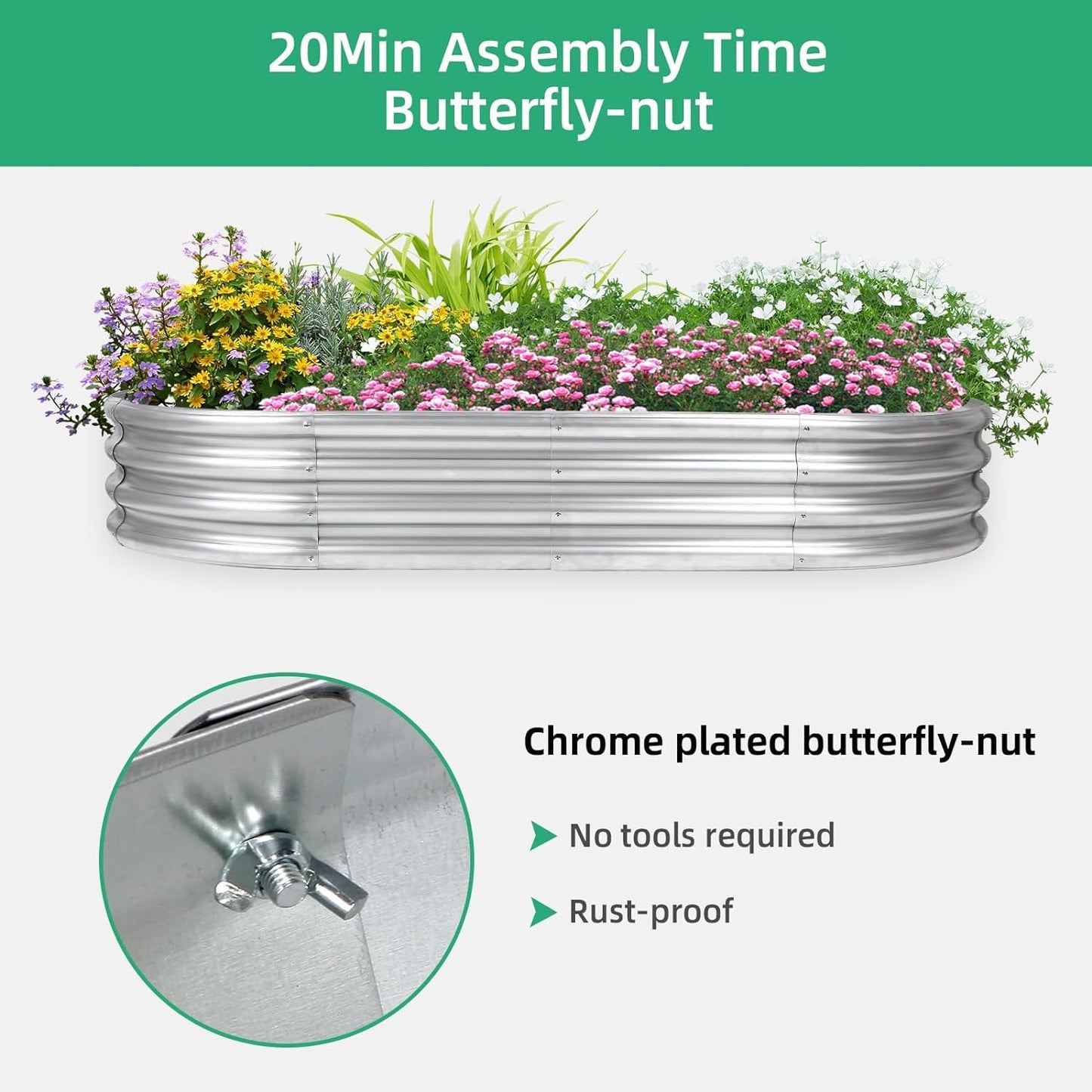 Thickening Galvanized Raised Garden Bed Kit, Tools Free Assembly Planter Box for Outdoor, Oval Larger Space Garden Bed Planter for Herbs, Vegetables, Fruits (Silvery, 6X3X1)