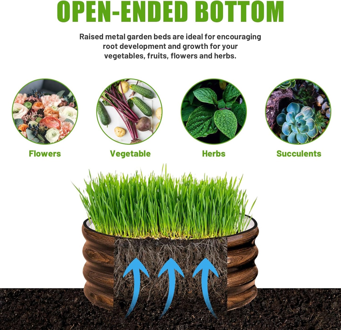 3 Pcs 2x2x1ft Round Galvanized Raised Garden Bed Kit Outdoor, Metal Planter Box for Planting Plants Vegetables, Brown