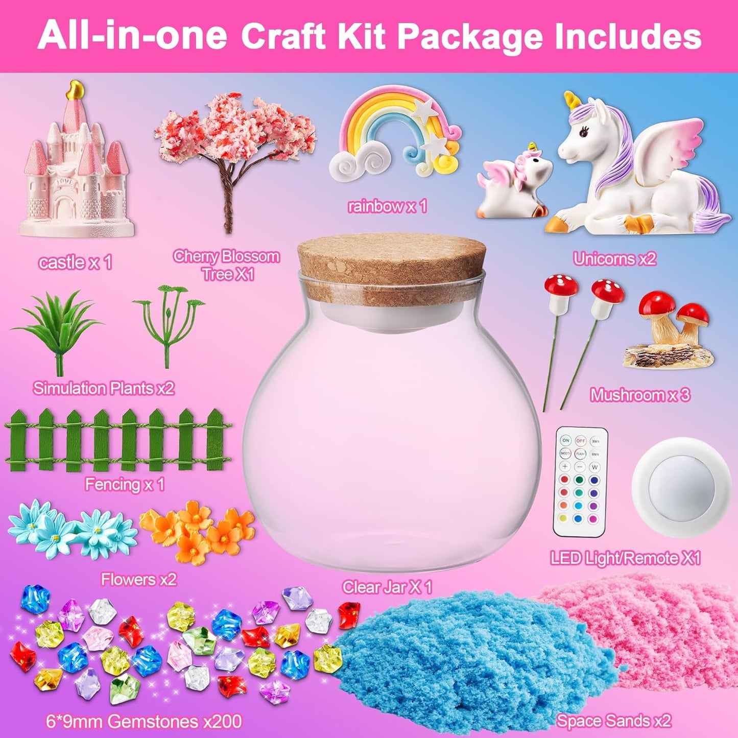 Light-Up Unicorn Terrarium Kit for Kids: Birthday Gifts for Girl Ages 4 5 6 7 8-12 Year Old Girl Gift Unicorn Toys for Girls Age 4-6 Easter Gifts for Kids - Arts and Crafts for Kids (Unicorn)