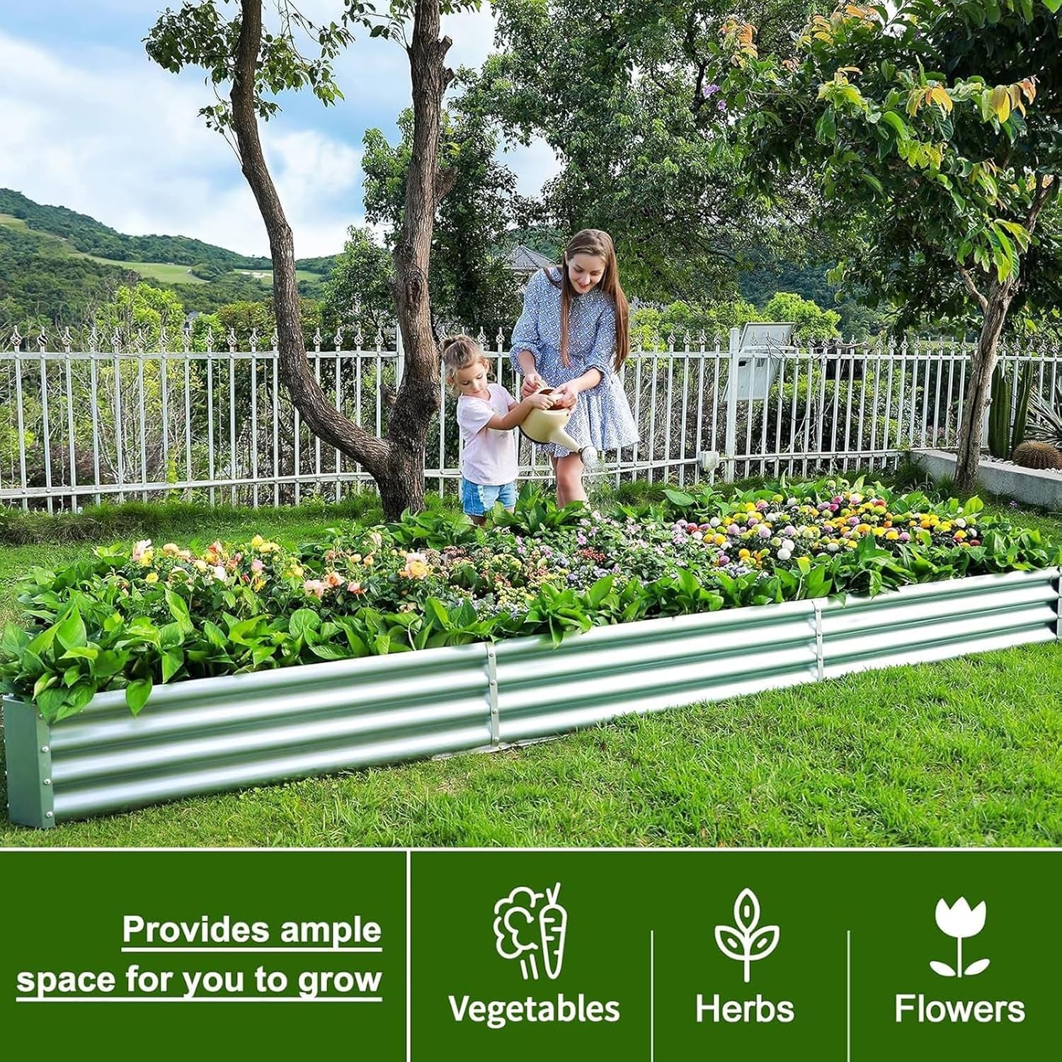 12×4×1ft Galvanized Raised Garden Bed Kit for Vegetables 2 Pack, Galvanized Super Large Metal Planter Raised Garden Boxes Outdoor