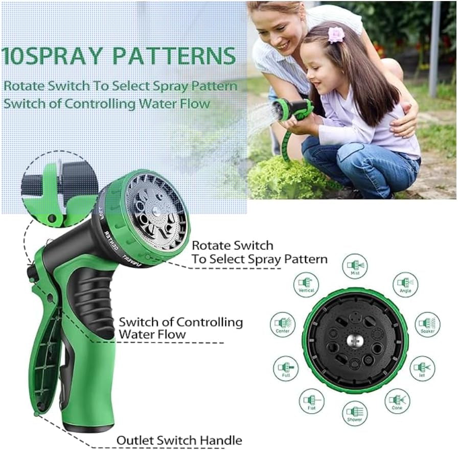 XpandaHose 75ft Expandable Garden Hose with Holder - Heavy Duty Superior Strength 3750D - 4 -Layer Latex Core - Extra Strong Brass Connectors and 10 Spray Nozzle w/Storage Bag (Green 75)