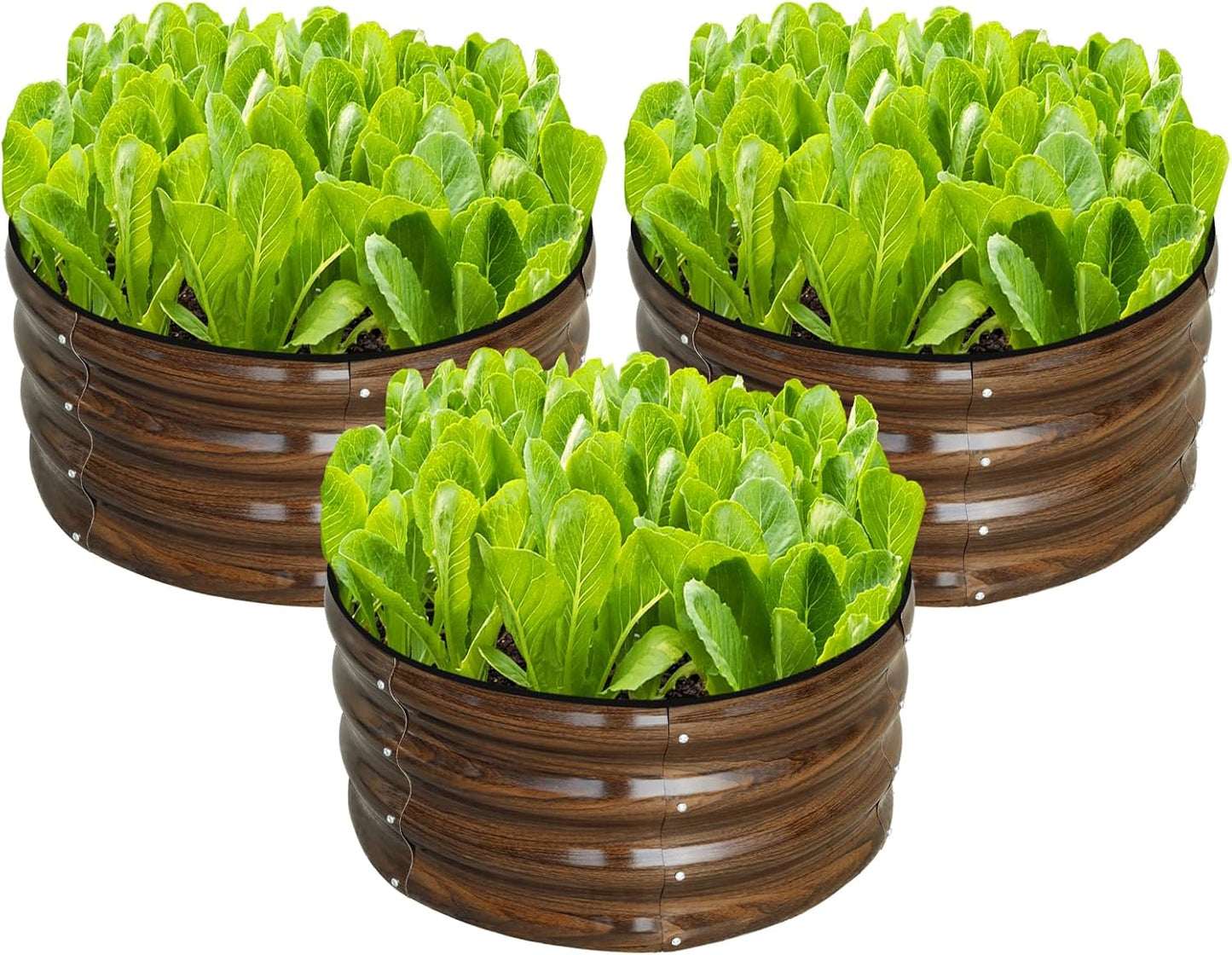 3 Pcs 2x2x1ft Round Galvanized Raised Garden Bed Kit Outdoor, Metal Planter Box for Planting Plants Vegetables, Brown