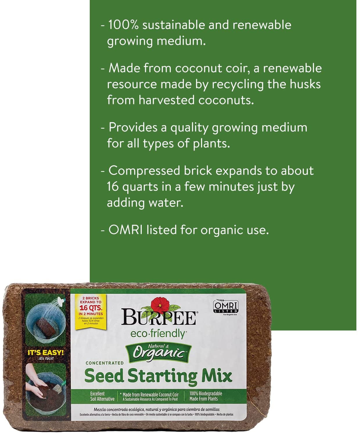 Organic Coconut Coir Concentrated Seed Starting Mix, 16 Quart
