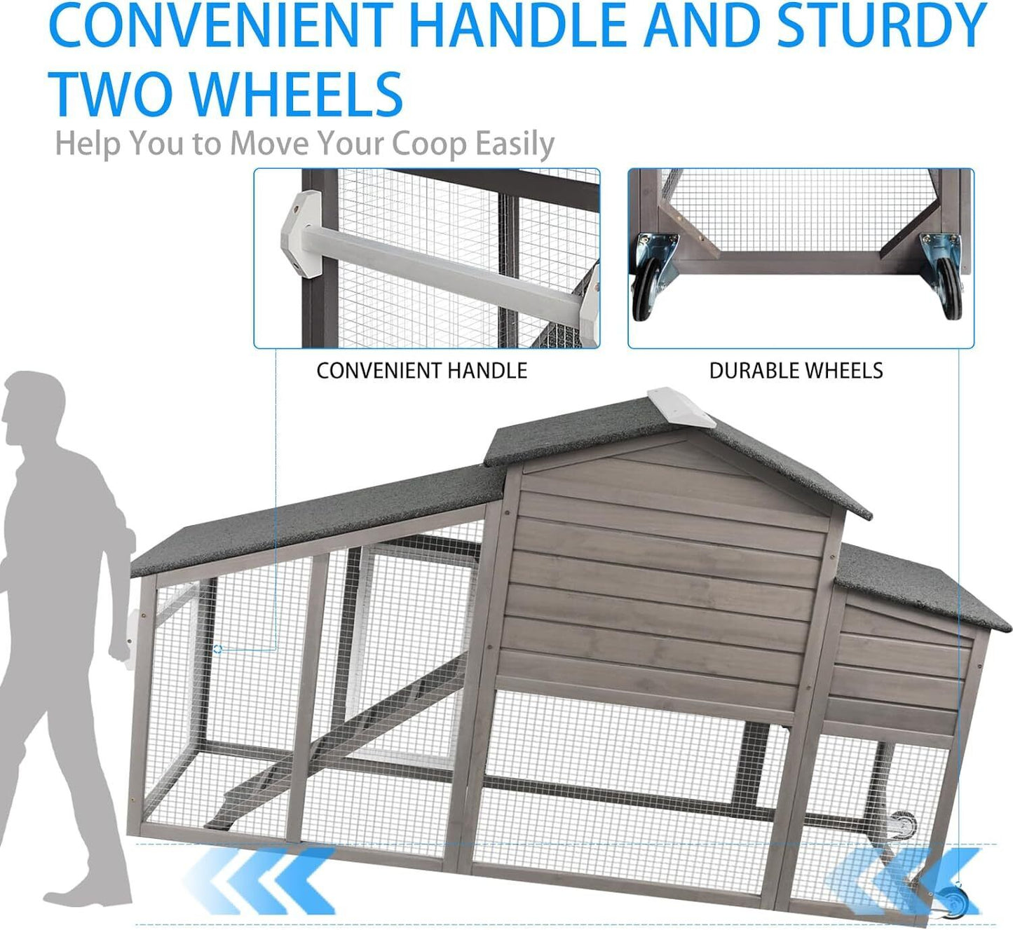 PetsCosset Chicken Coop Wooden Backyard Hen House with Run Nesting Box & Trays