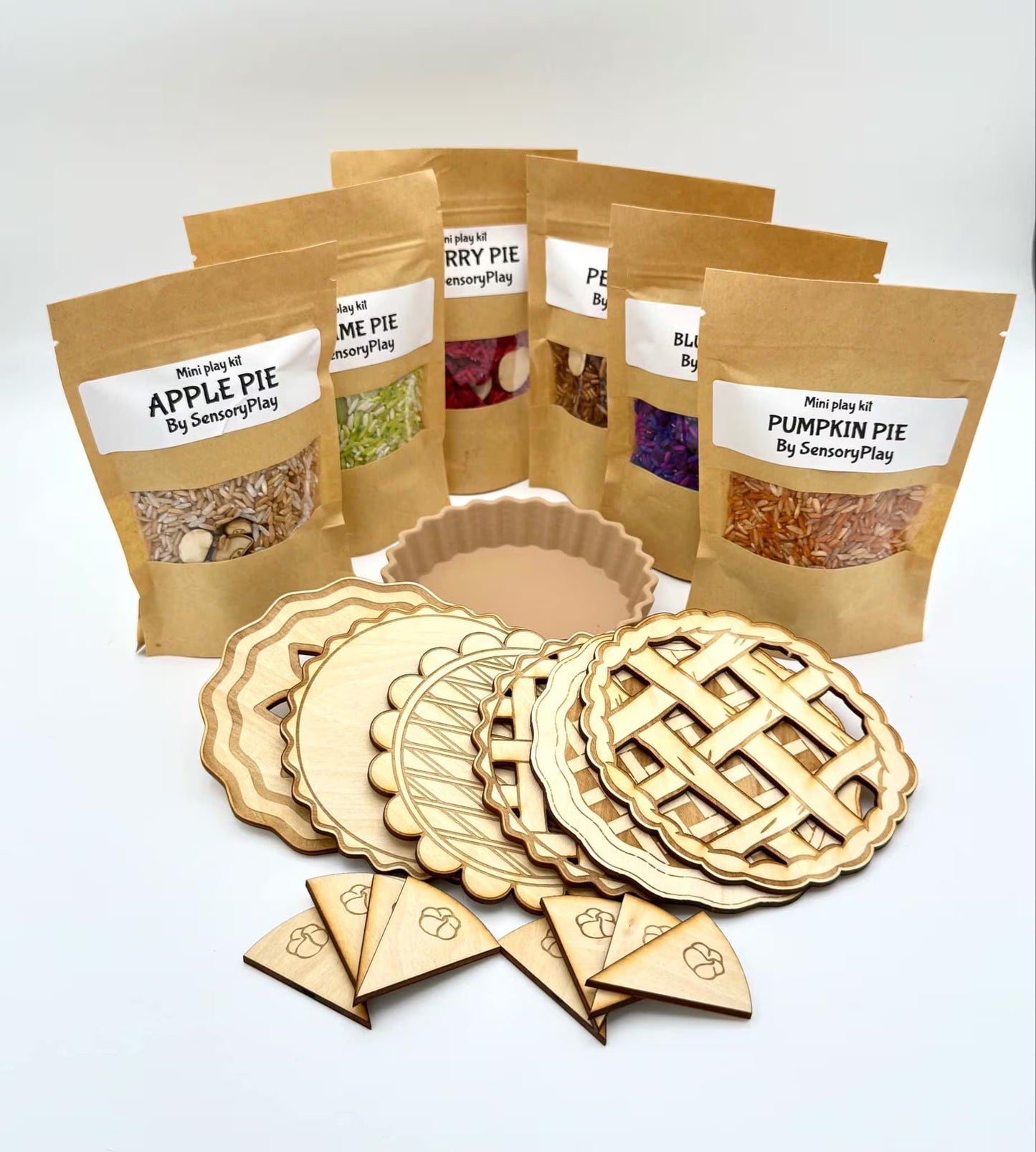 Pie sensory play set, pi day activity, pie crust sensory activity, apple pie sensory filler,  filler set with pies, fun sensory