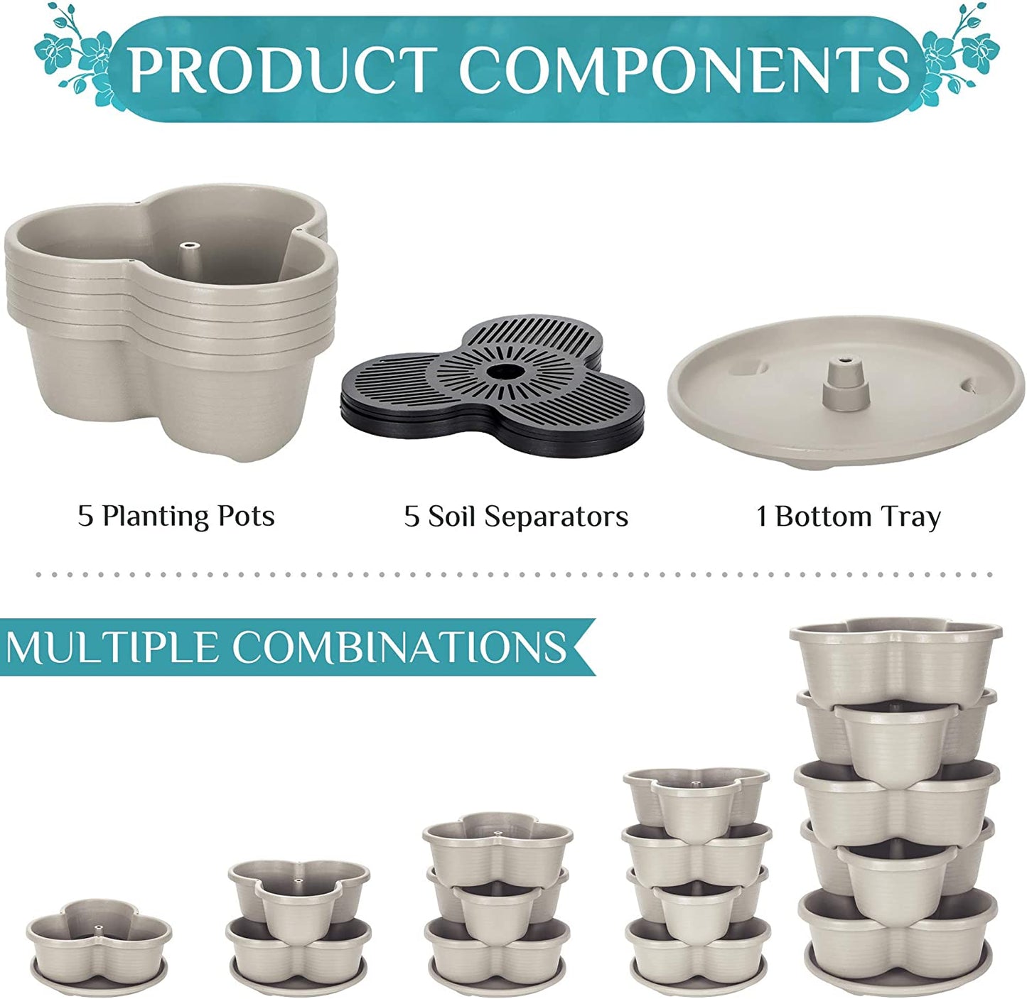 Stackable Planter, Vertical Oasis Tiered Garden Planter, Grow Vegetables, Herbs, and Succulents with Ease
