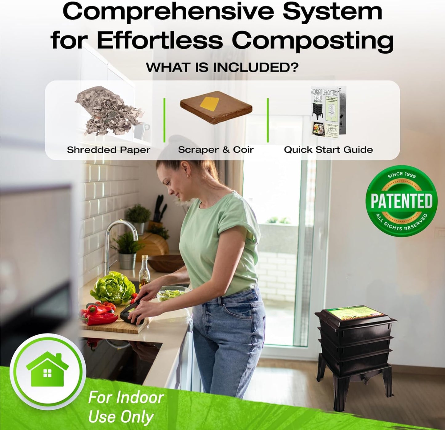 ® Basic 3 Tray Black Worm Composter – US Made, Fully Assembled System for Home Food Waste Recycling – Includes Accessories for Odor-Free Vermicomposting – Durable, Space-Efficient Design.