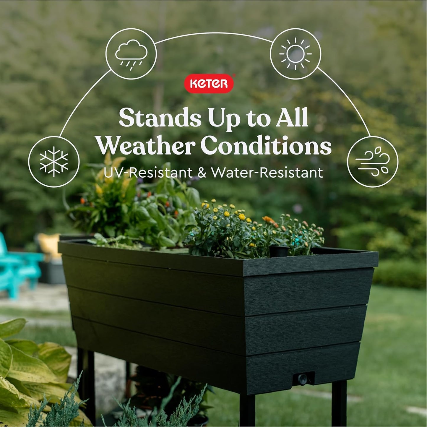 Urban Bloomer 12.7 Gallon Raised Garden Bed and Outdoor Herb Garden Planter with Self Watering Gauge and Drainage Plug, Dark Grey