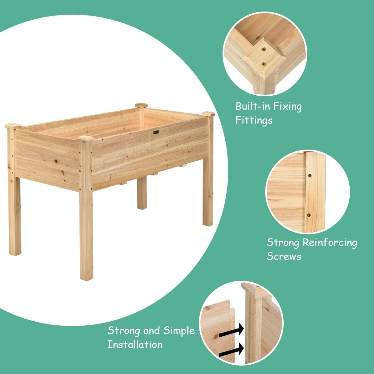 Raised Garden Bed Kit Elevated Planter Box for Vegetables Fruits Herb Grow, Heavy Duty Natural Cedar Wood Frame Gardening Planting Bed for Deck Patio Yard, 49.5"X23.5"X30.0"