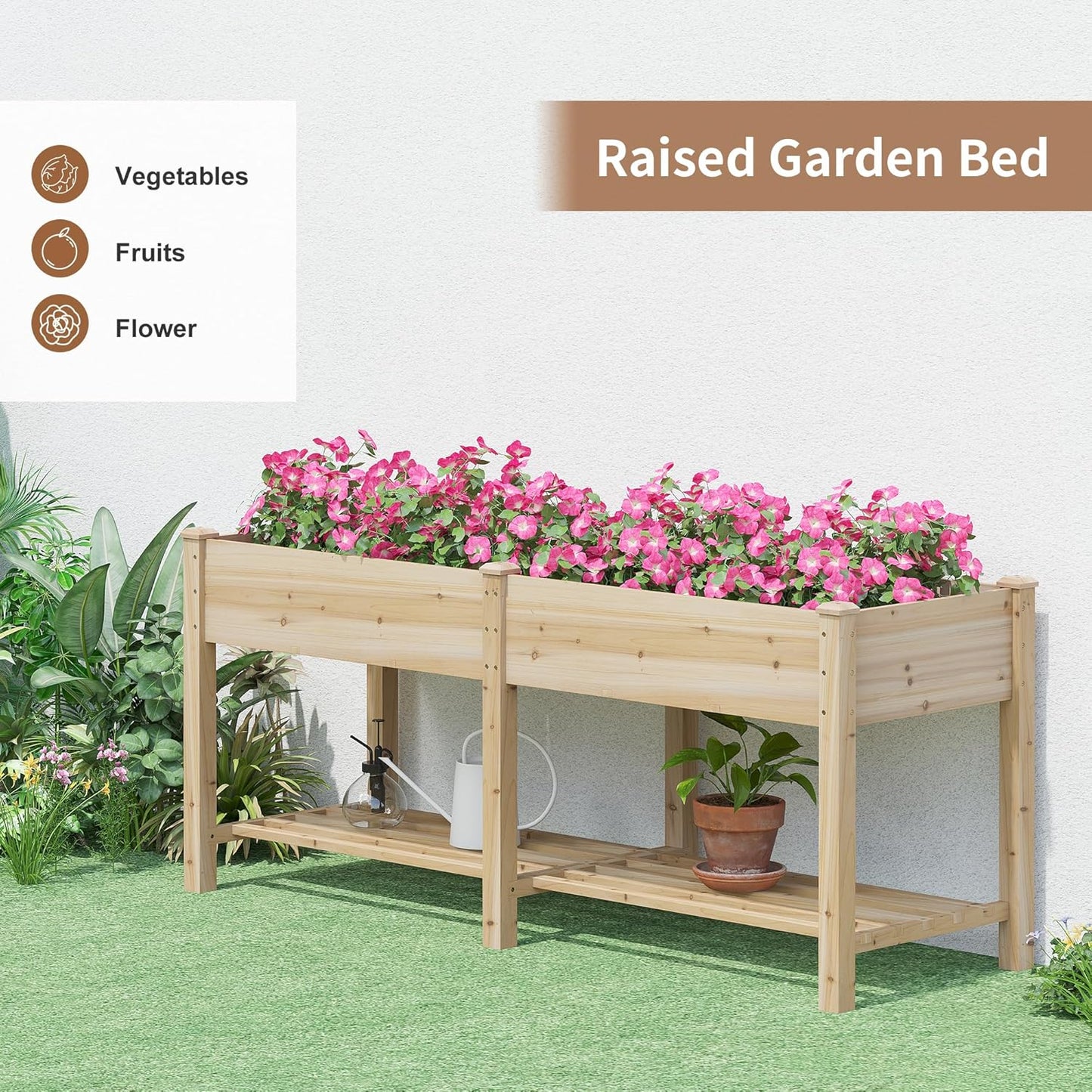 Raised Garden Bed with Legs Elevated Wooden Planter Box Stand Large Planter Stand Box for Fruits Vegetables Flowers with Divider with Bag - 72 * 24 * 30.5IN