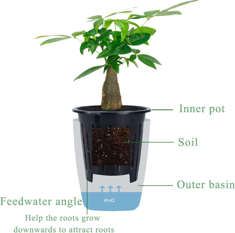 8 Pack 4 Inch Self Watering Plastic Planter with Inner Pot White Flower Plant Pot,Modern Decorative Flower Pot for All House Plants,Flowers,Herbs,African Violets