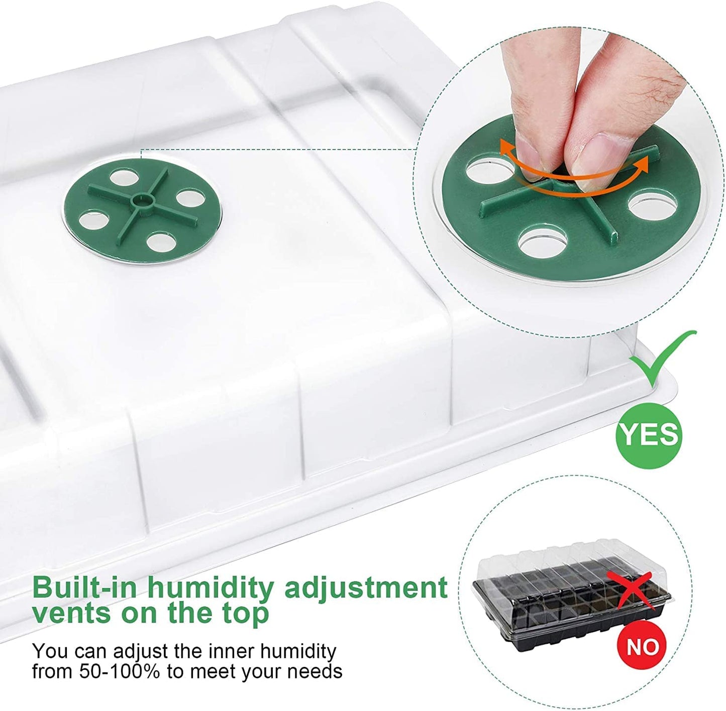 Seedling Trays Seed Starter Tray, 5-Pack Mini Propagator Plant Greenhouse Grow Kit with Humidity Vented Domes and Base for Seeds' Starting (40 Cells Per Tray, Total 200 Cells), Green