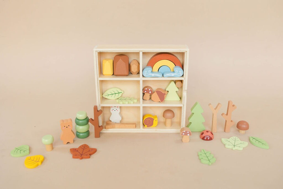 Wooden Forest Sensory Bin: Montessori Toys for Preschool Learning, Open-Ended Play Set