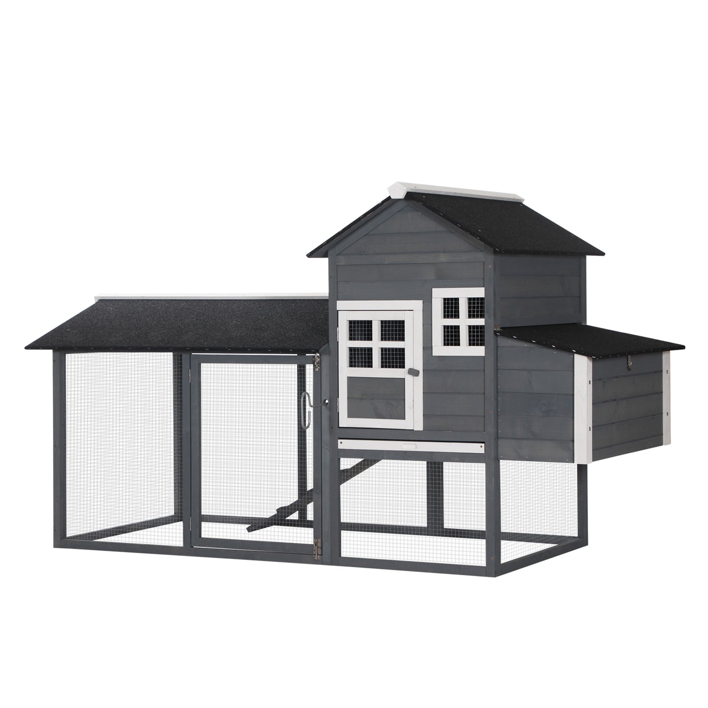PawHut 84'' Chicken Coop Deluxe Wooden House Hen Backyard Poultry Hutch Run Box