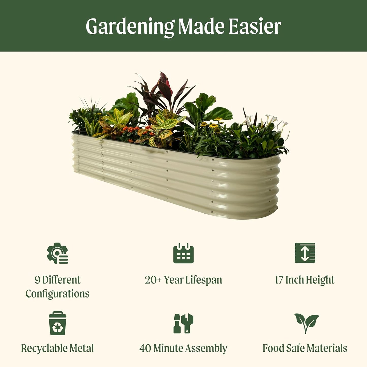 Raised Garden Bed Kits, 17" Tall 9 in 1 8ft X 2ft Metal Raised Planter Bed for Vegetables Flowers Ground Planter Box-British Green