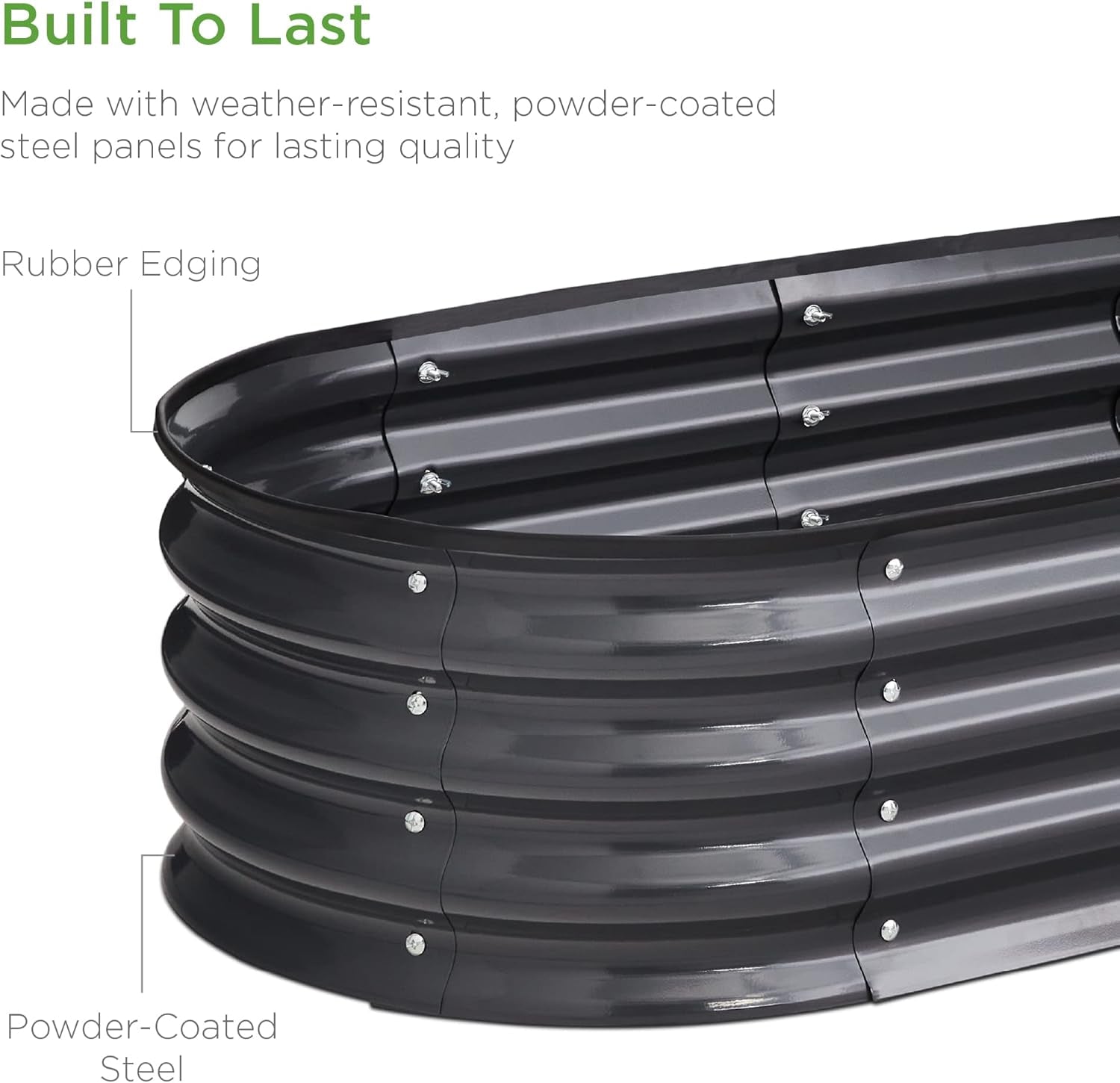4x2x1ft Outdoor Metal Raised Garden Bed, Oval Deep Root Planter Box for Vegetables, Flowers, Herbs, and Succulents w/ 51 Gallon Capacity, Rubber Edge Guard - Charcoal