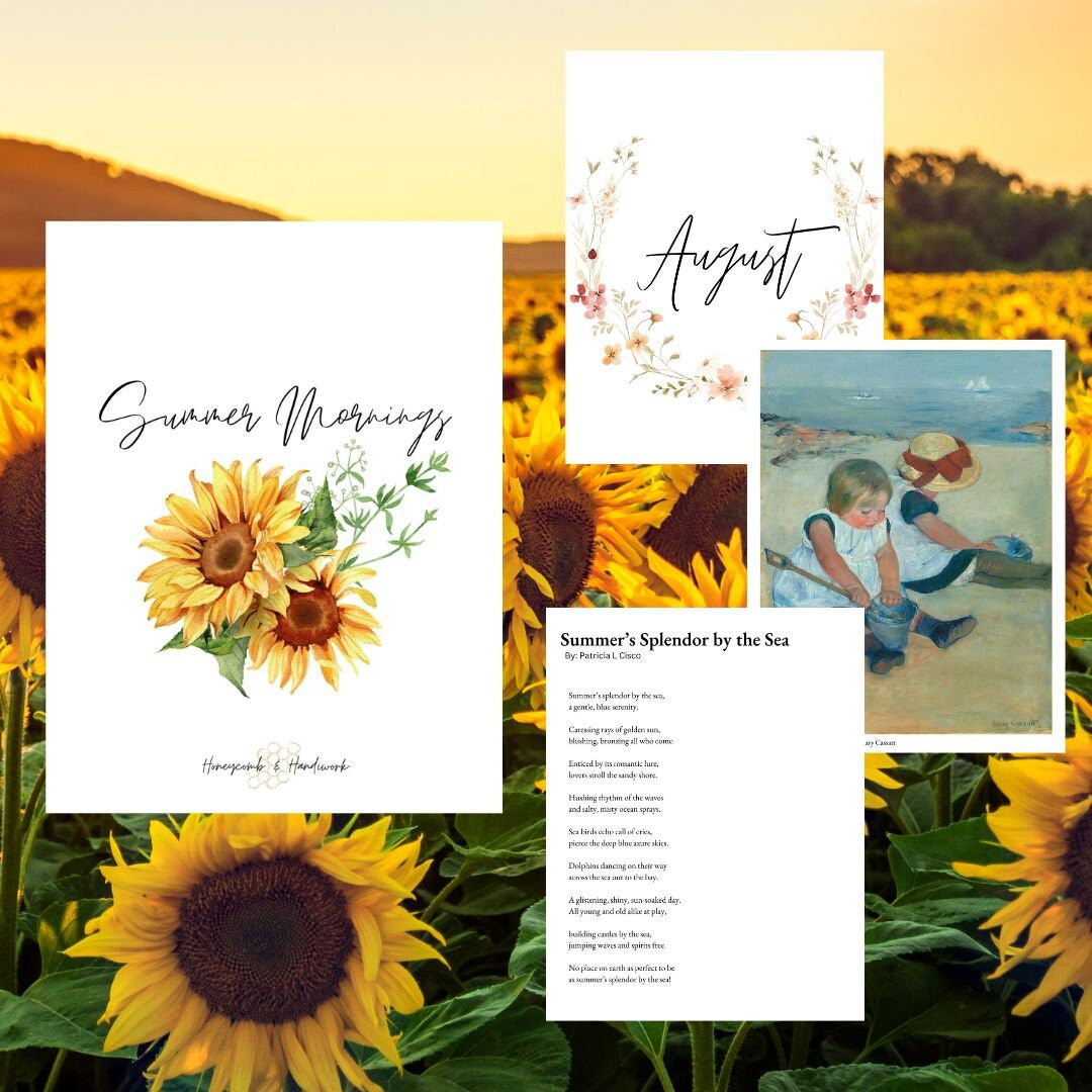 Summer Collection homeschool curriculum, nature study unit, morning time bundle, charlotte Mason inspired, ocean, firefly, sunflower lesson