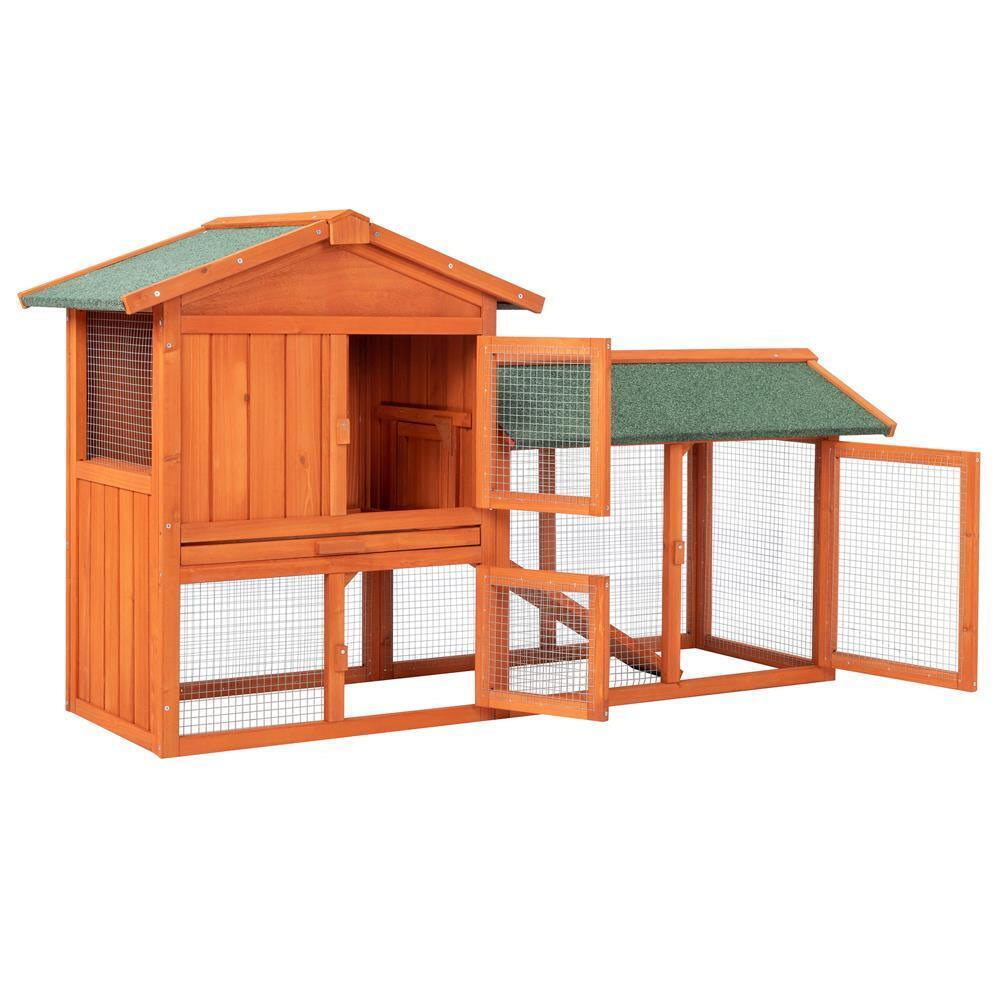 61" Wooden Rabbit Hutch Chicken Coop Small Pet House Bunny Cage w/Ramp Run