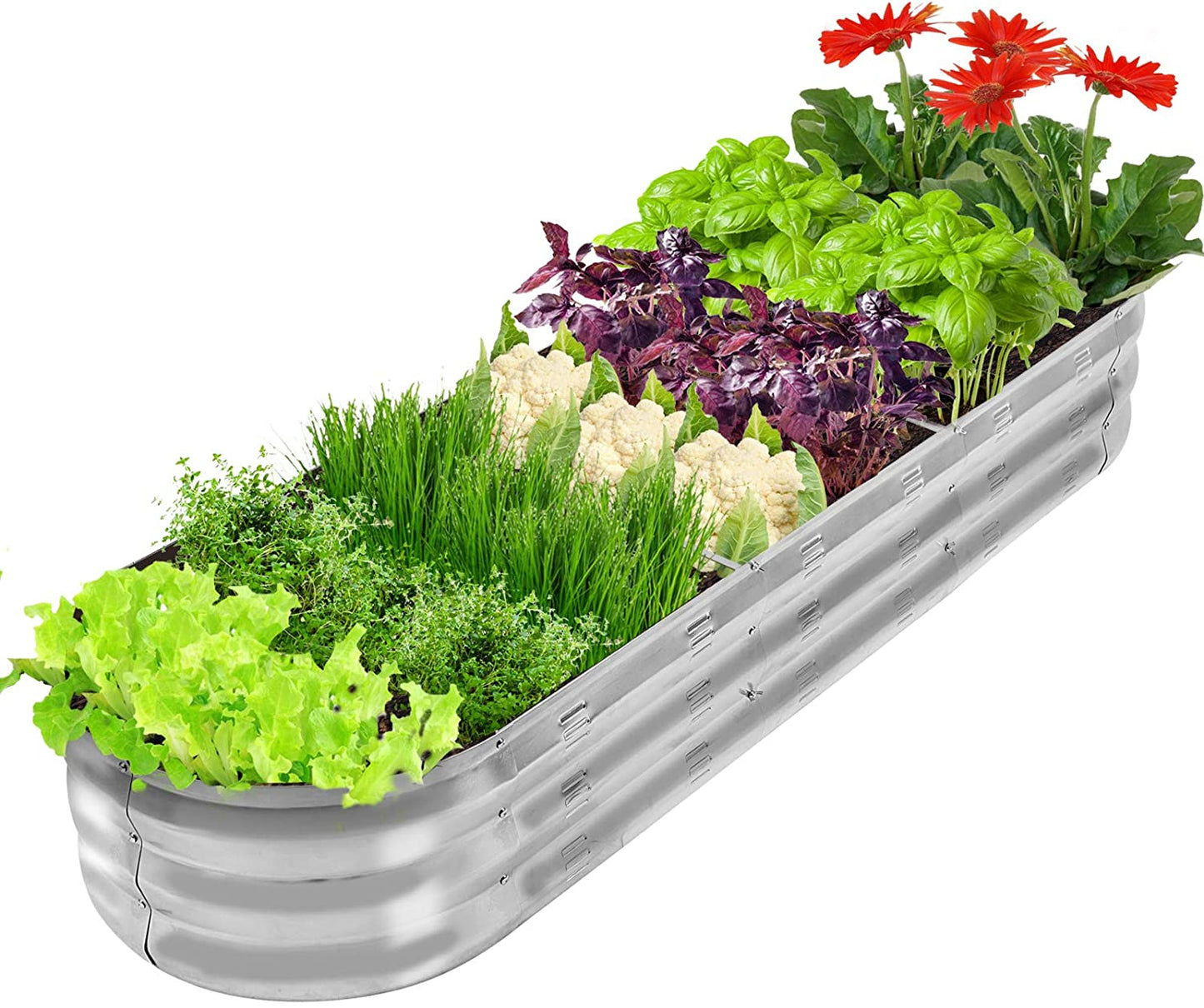 Raised Garden Bed Kit for Vegetables Flower Galvanized Metal Planter Boxs Designed for Easy DIY and Cleaning Not Twist Or Rot (Silver)