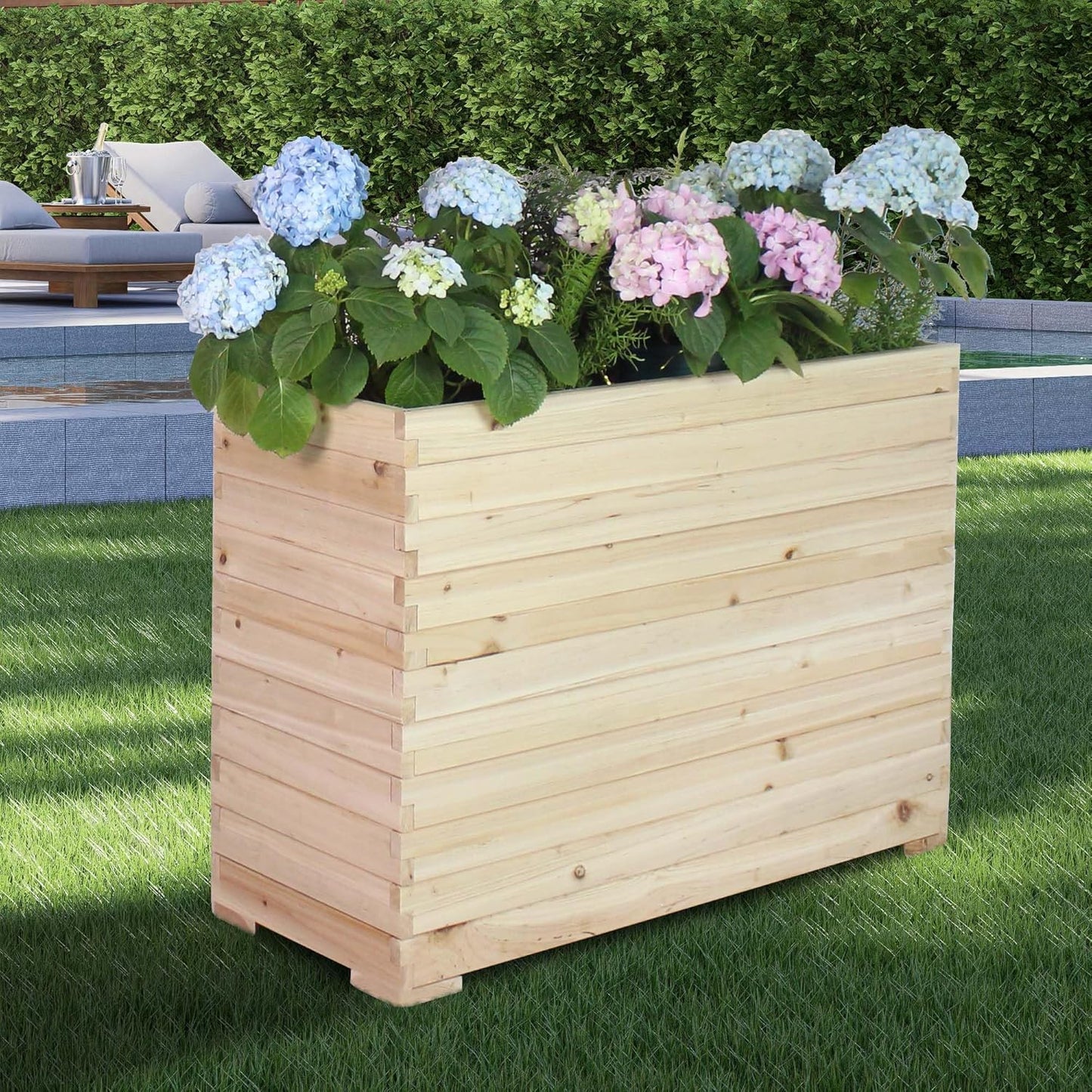 Wood Raised Garden Bed, Rectangular Planter Box Outdoor Large Tall Trough 39"x28"x15" Flower Planters Boxes with Bottom for Plants Herb Patio Porch Balcony Privacy Screen