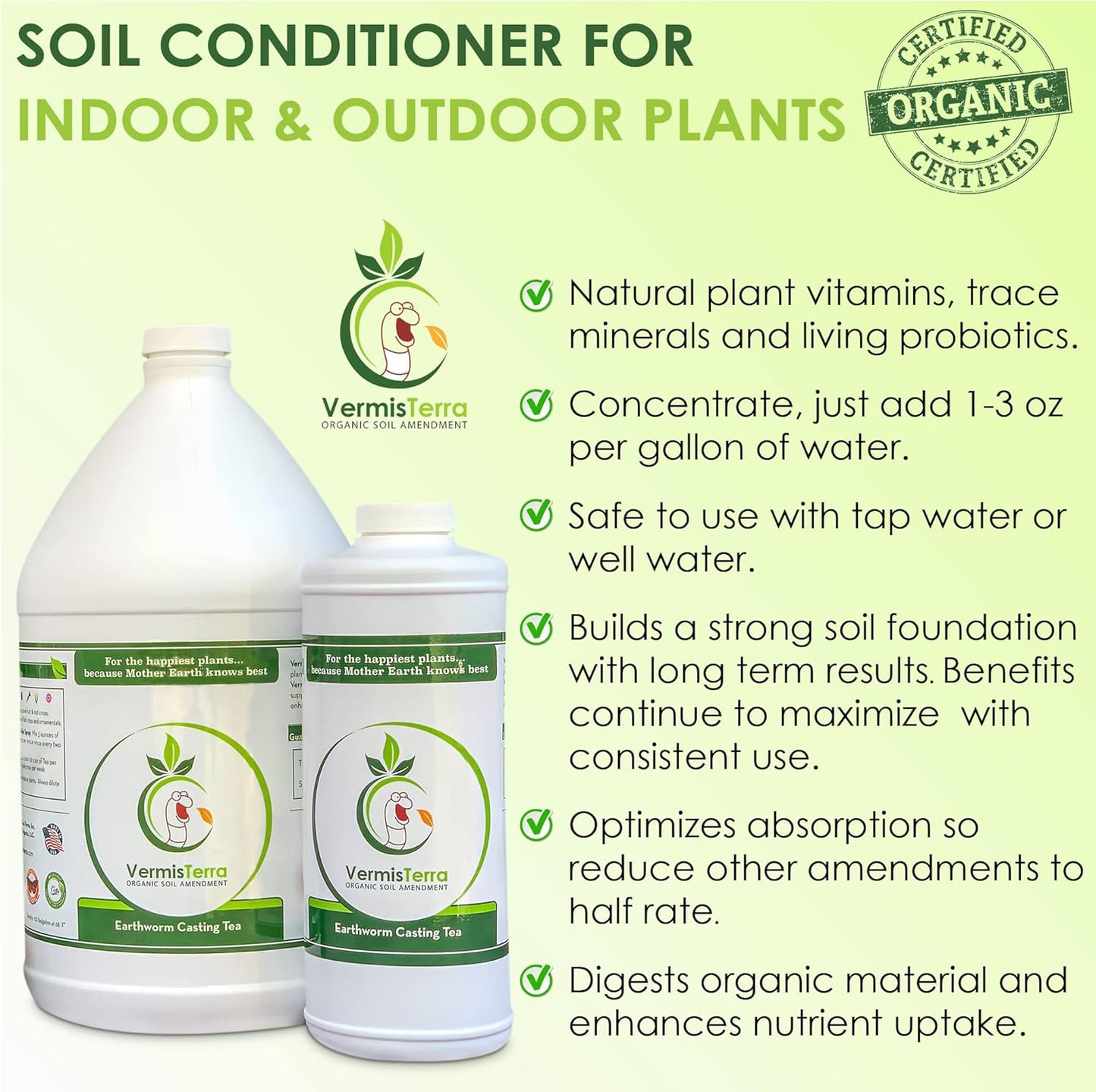 Worm Tea for Gardening and Composting - 32oz Quart - Organic Earthworm Soil Enhancer - Vermicompost Fertilizer - Increase Yields, Boost Growth - Vegetables, Flowers, Fruit and Trees - Plant Probiotic