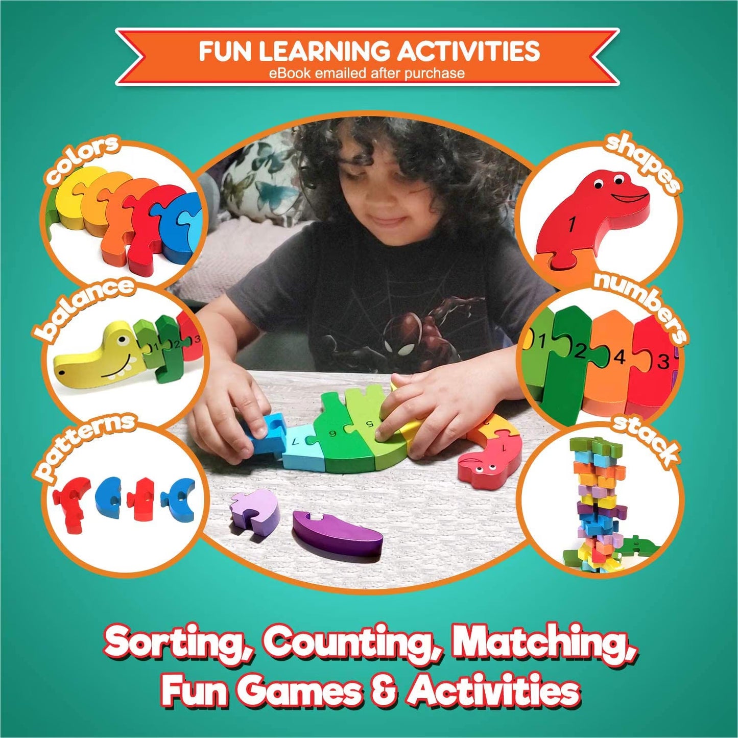 Thick Animal Wooden Puzzles for Toddlers - Colors and Counting Building Toys and Toddler Games - Montessori Toys Wood Blocks