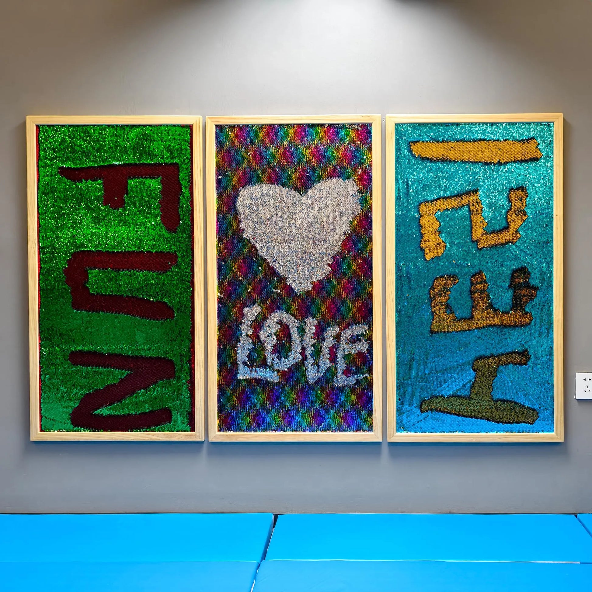 Giant 23.2×43.3 in Reversible Sequin Sensory Panels (3 Set) – Wooden Frame Autism Therapy Boards & Calming Room Décor”