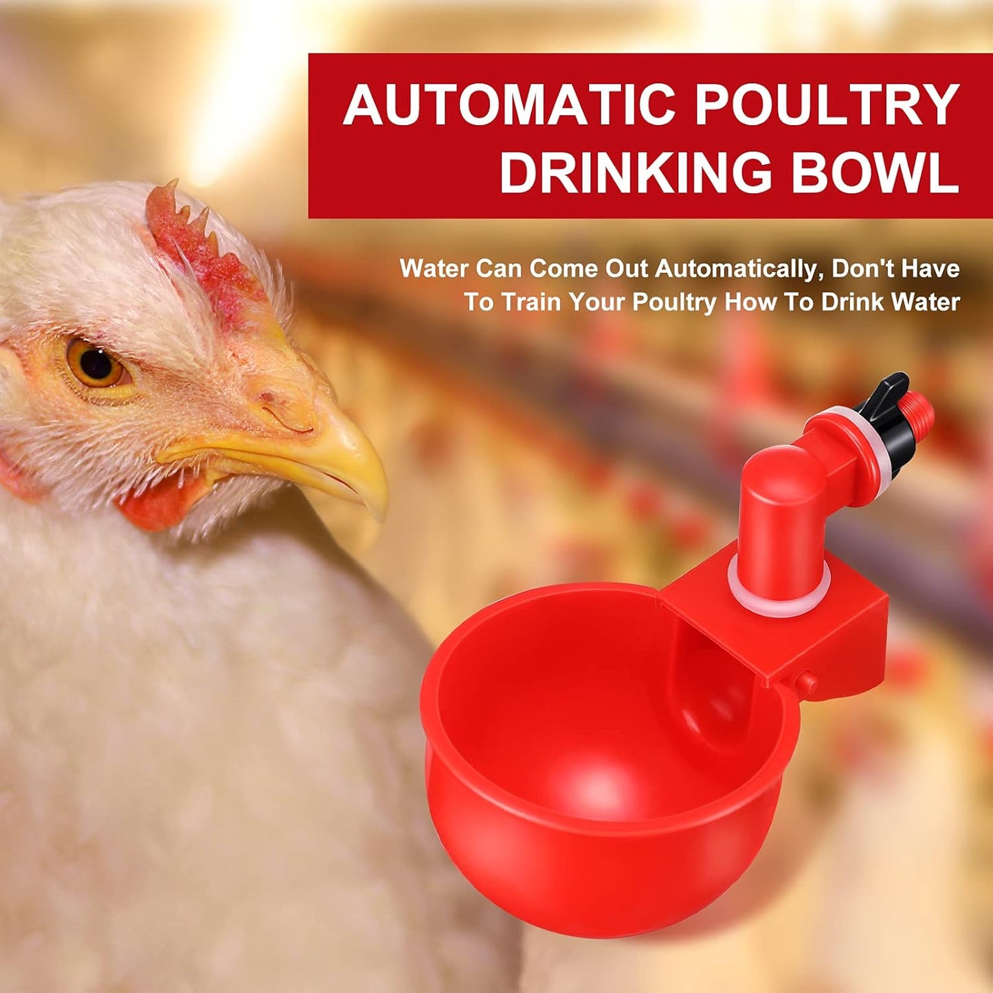 Chicken Water Cups Chicken Waterer Cups Water Feeder Cup 3/8 Inch Thread Automatic Filling Waterer Poultry Drinking Bowl for Duck Turkey Bunny(Red,12 Pieces)