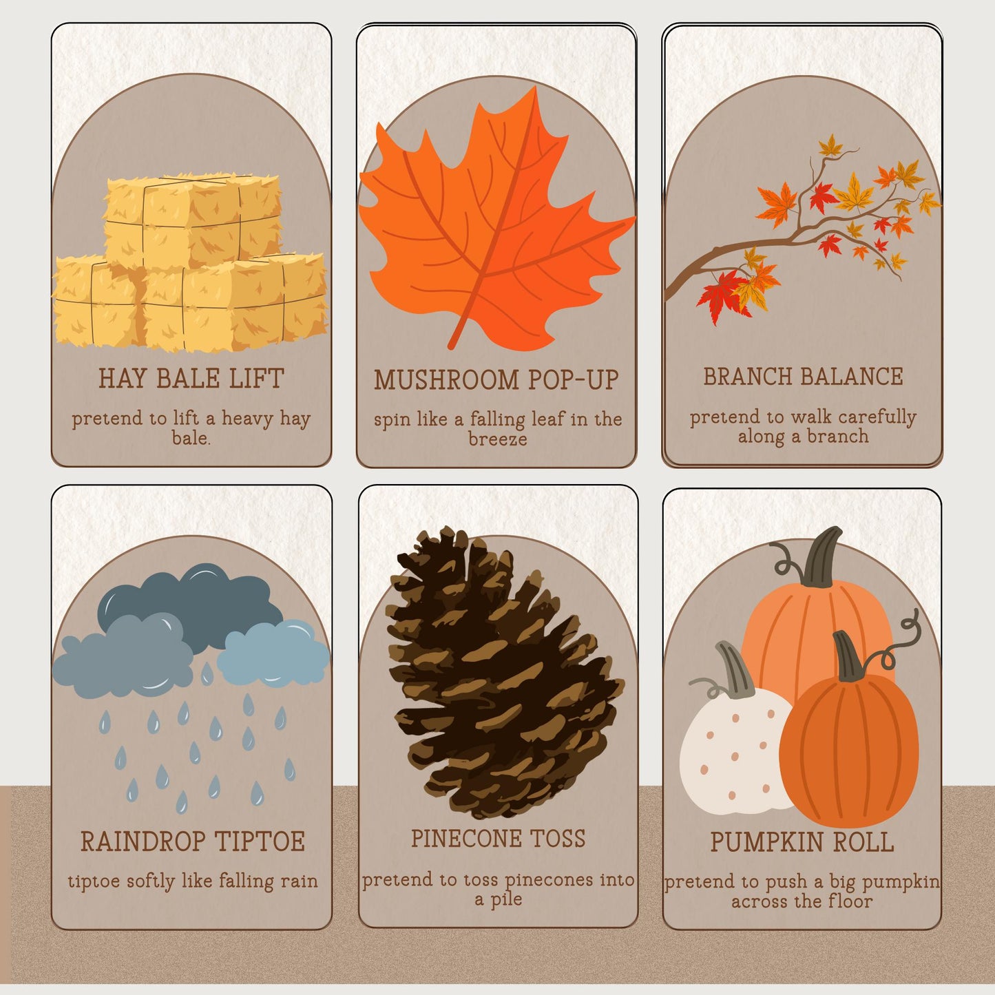 Autumn Movement Cards for Circle Time | Montessori Fall Movement Flashcards for Classrooms, Homeschool, Preschool (PDF Printable)