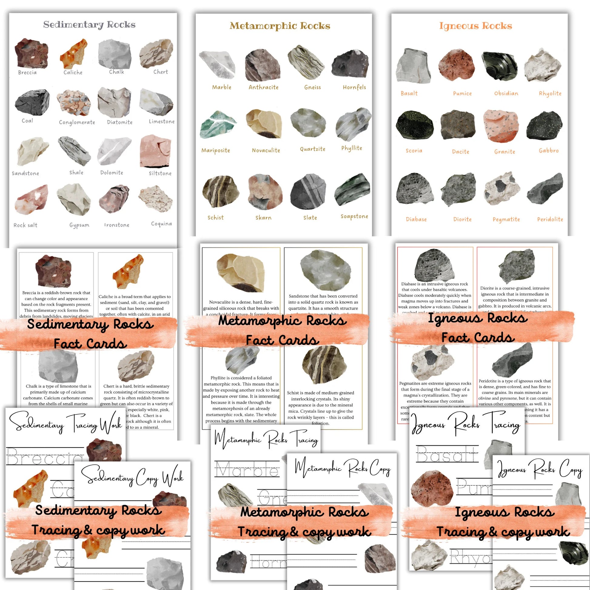 Rocks mineral gemstones units study, Rocks printables, Geology unit, Geology homeschooling, Earth anatomy, Montessori Geology 3 part cards,