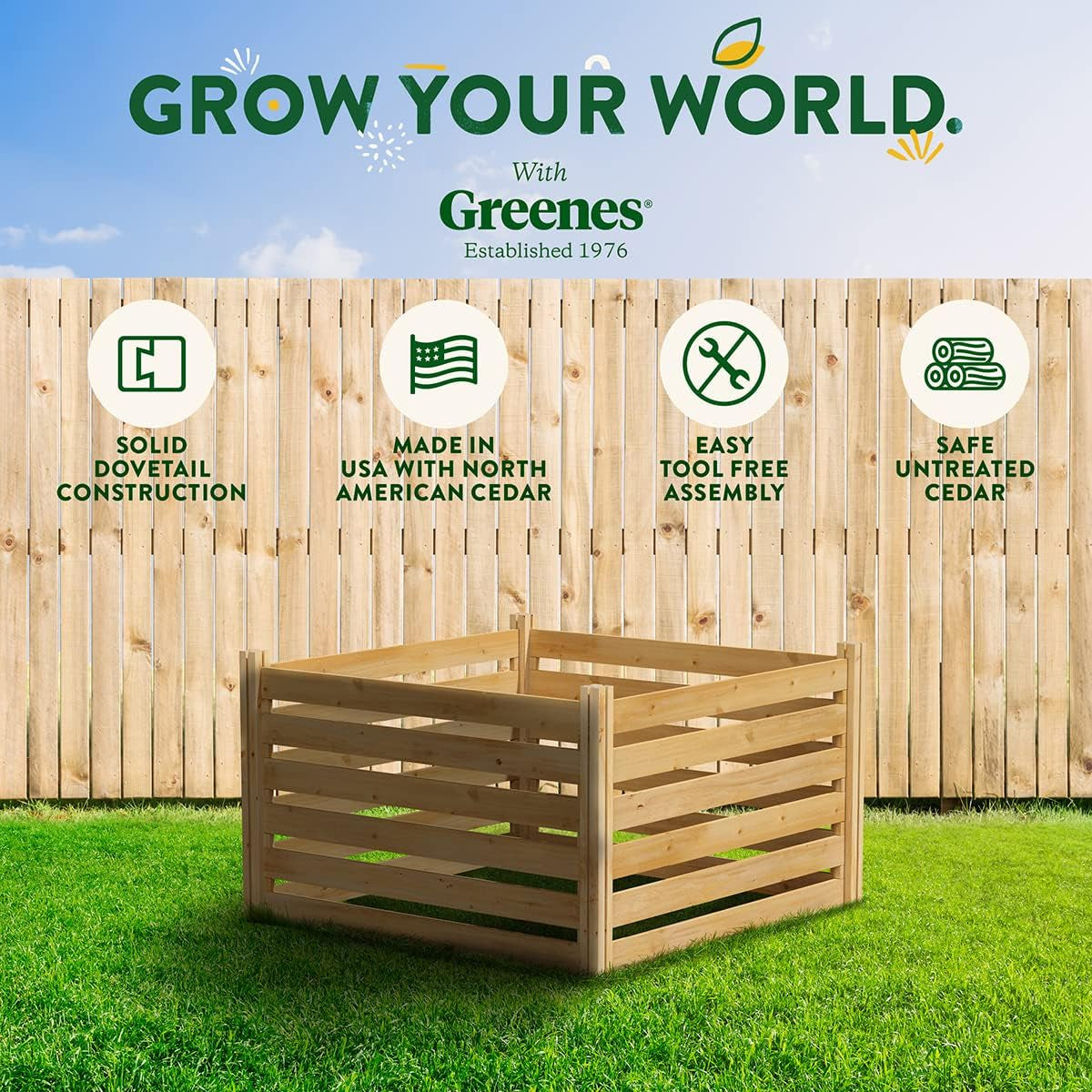Cedar Wood Composter, 23.25 Cu ft / 173.92 gallons - Made in USA with North American Cedar
