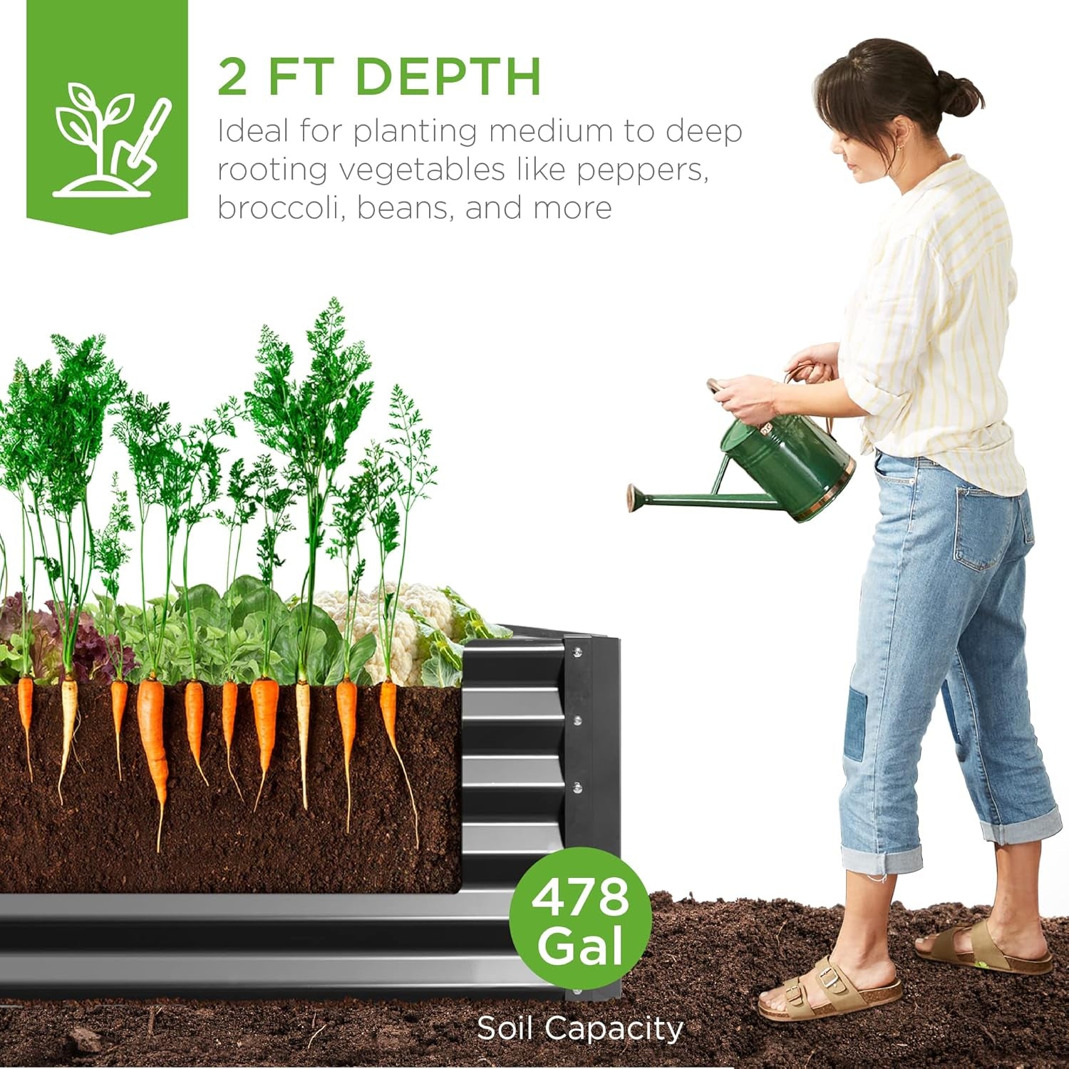 8x4x2ft Outdoor Metal Raised Garden Bed, Deep Root Planter Box for Vegetables, Flowers, Herbs, and Succulents w/ 478 Gallon Capacity - Gray